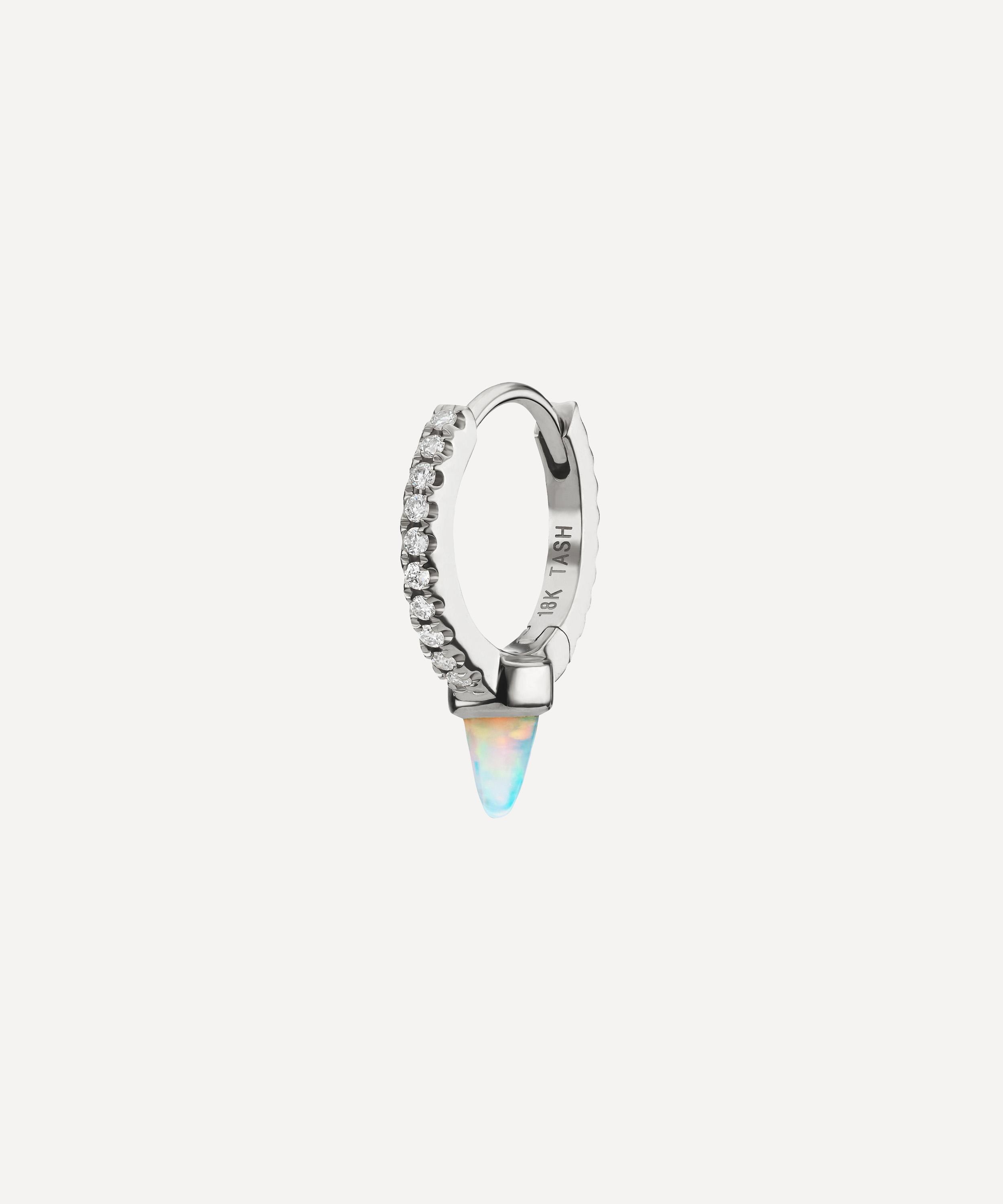 Maria Tash 8mm Single Short Opal Spike Diamond Eternity Hoop Earring In Silver