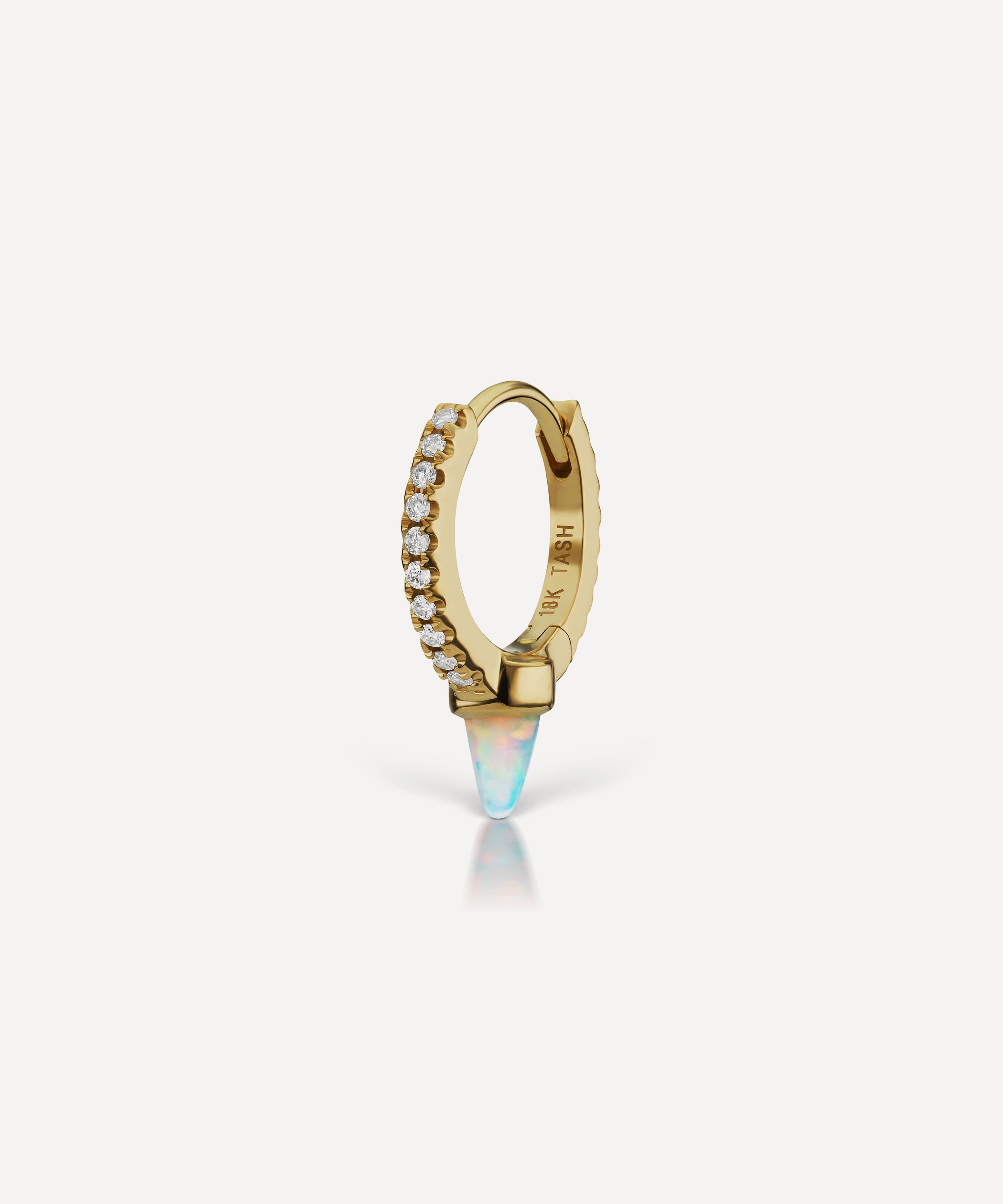 MARIA TASH MARIA TASH 18CT 8MM SINGLE SHORT OPAL SPIKE DIAMOND ETERNITY HOOP EARRING 000728256