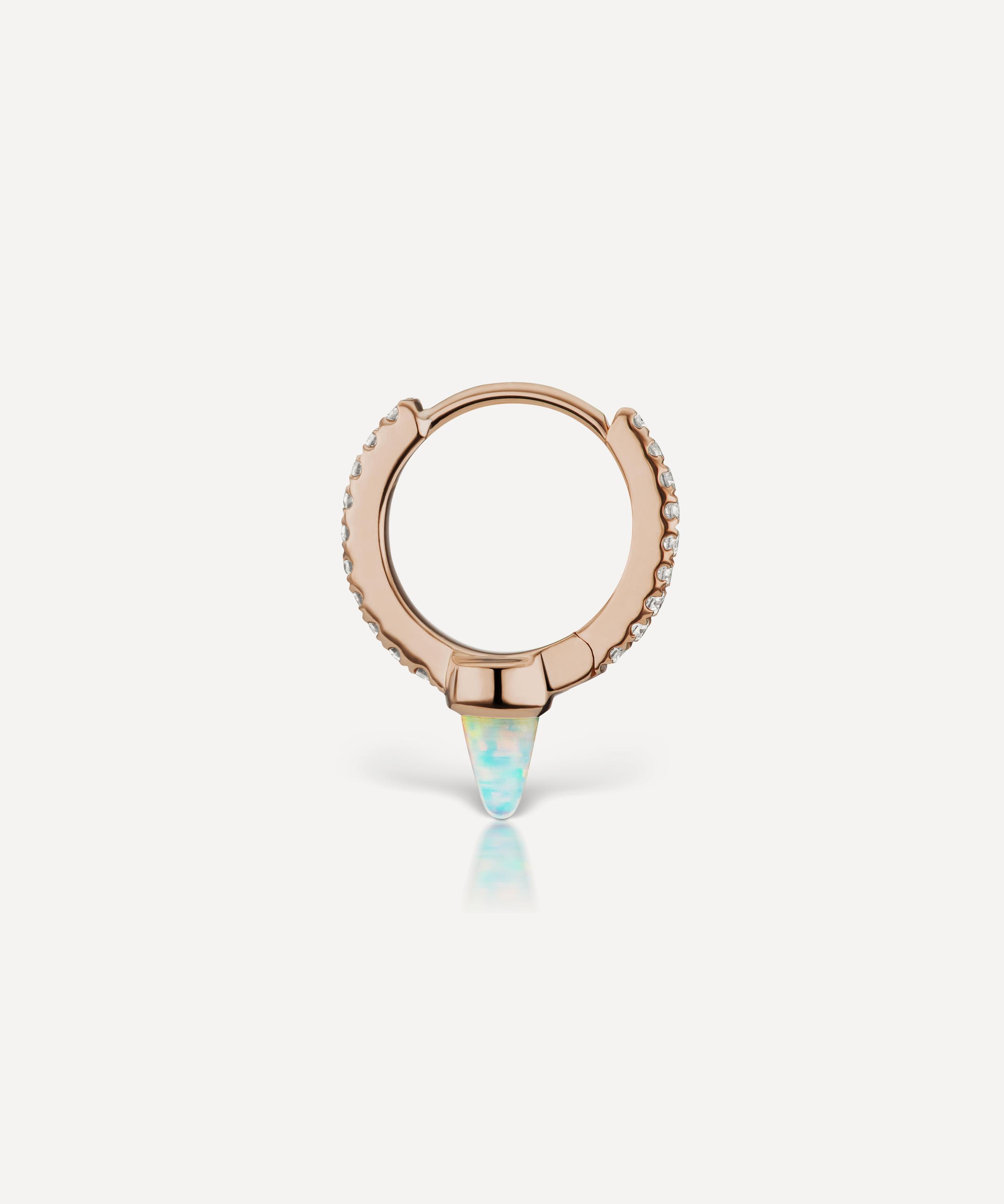 Shop Maria Tash 18ct 8mm Single Short Opal Spike Diamond Eternity Hoop Earring In Rose