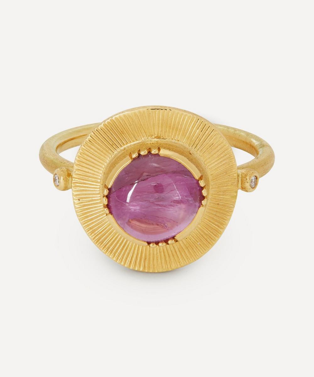 Brooke Gregson Gold Engraved Ellipse Pink Sapphire Ring