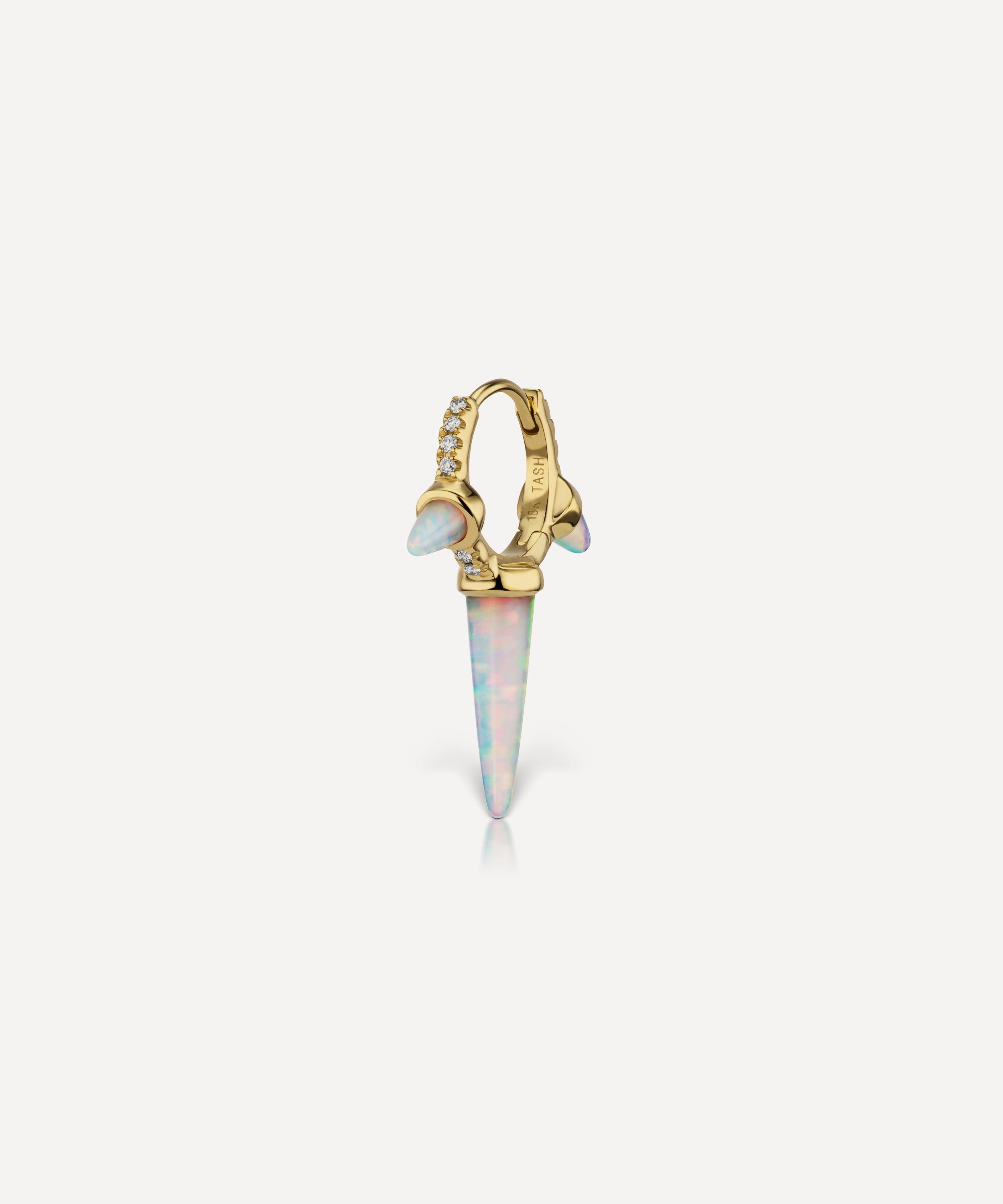 Maria Tash 8mm Triple Long Opal Spike Diamond Eternity Hoop Earring In Gold