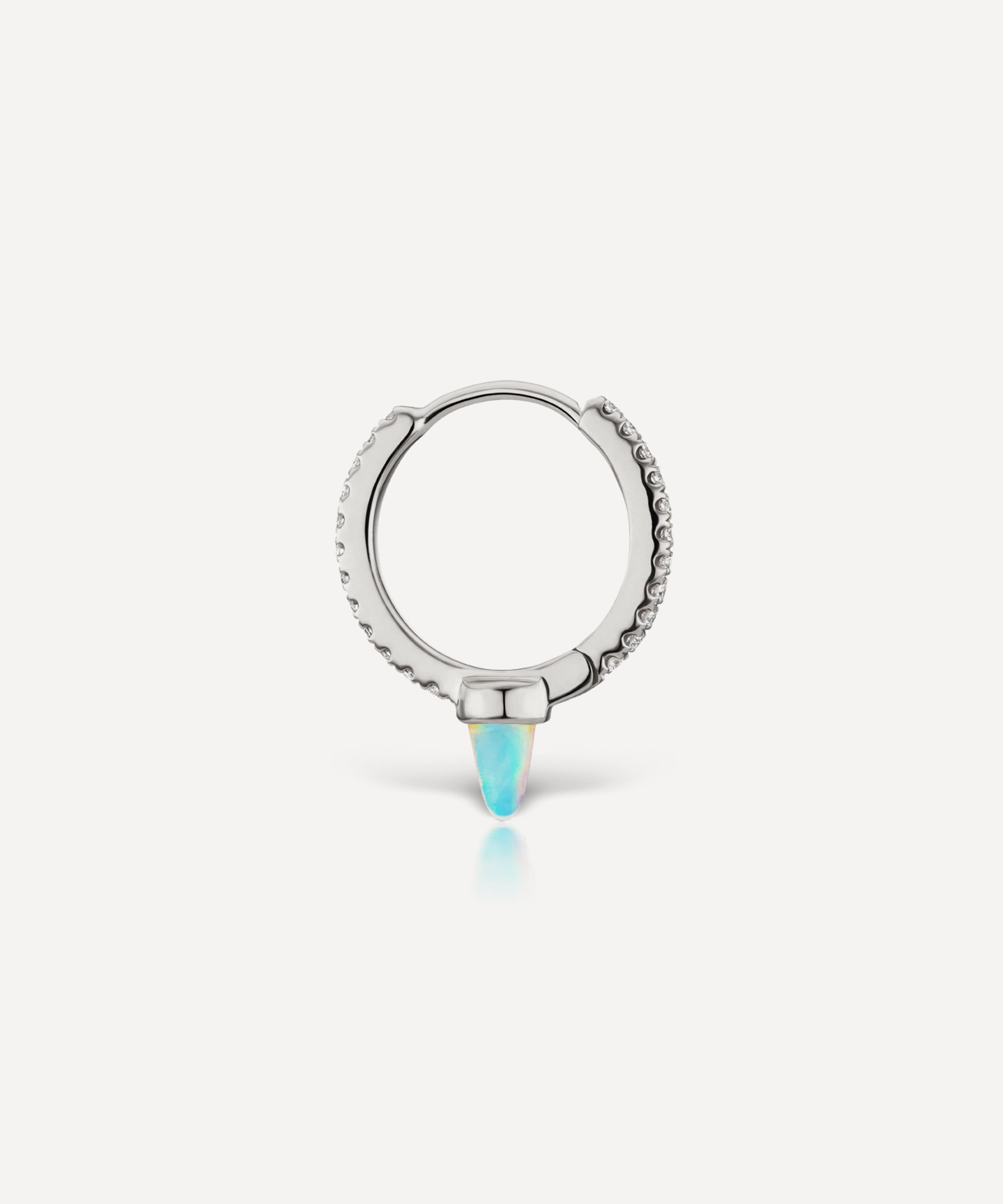 Maria Tash 18ct 9.5mm Single Short Opal Spike Diamond Eternity Single Hoop Earring In White
