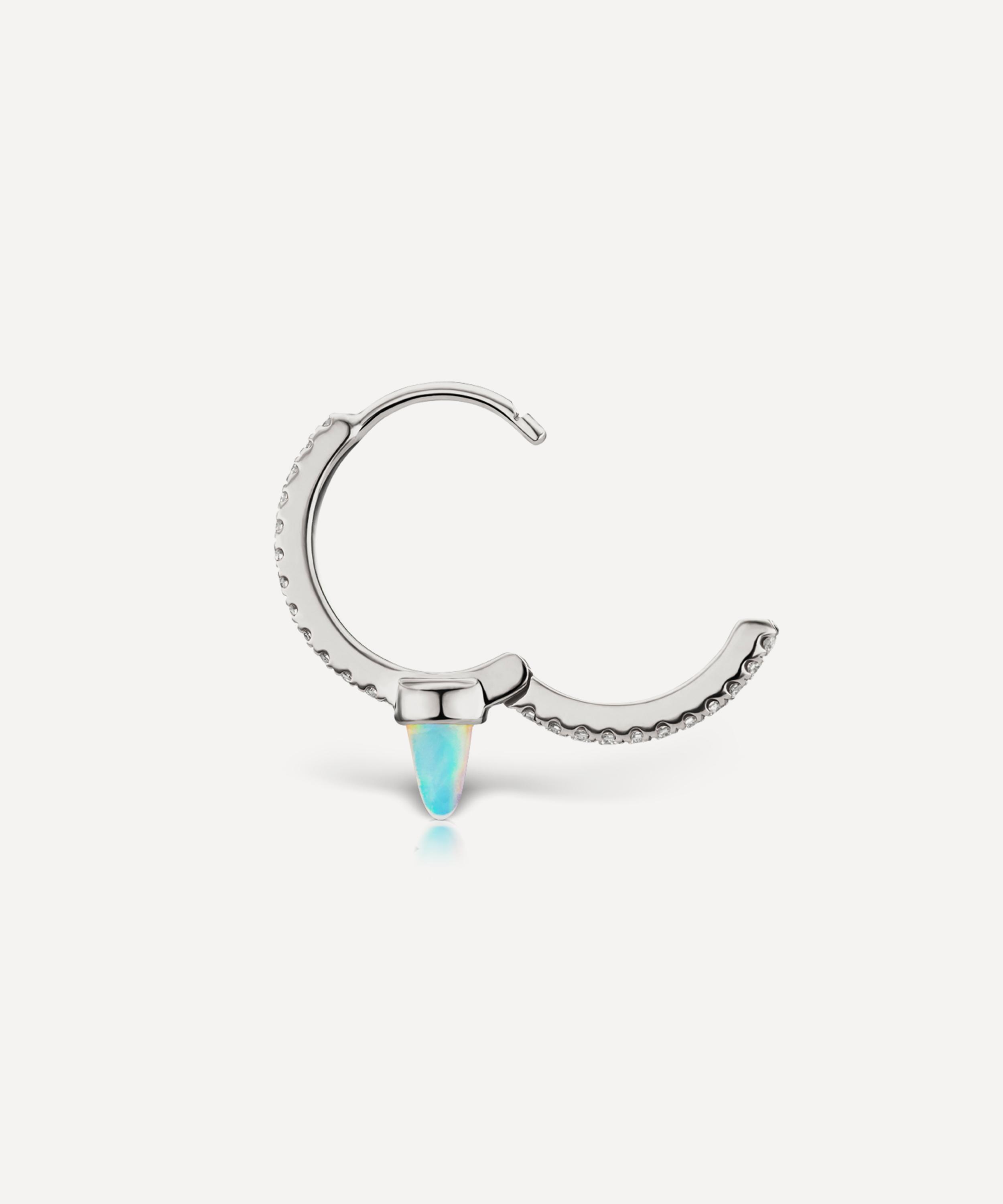 Maria Tash 18ct 9.5mm Single Short Opal Spike Diamond Eternity Single Hoop Earring In White