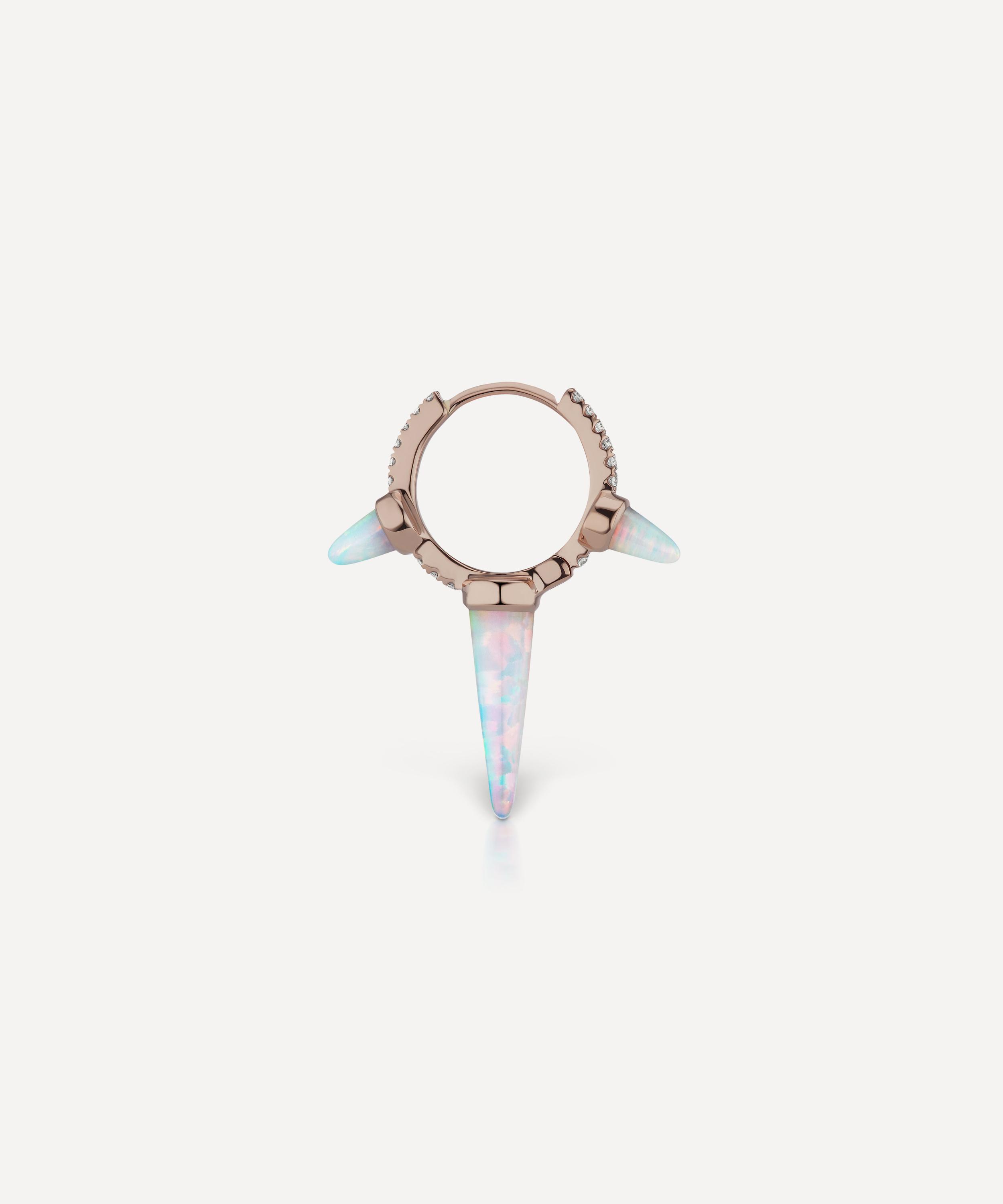 Maria Tash 18ct 9.5mm Triple Long Opal Spike Diamond Eternity Single Hoop Earring In Rose