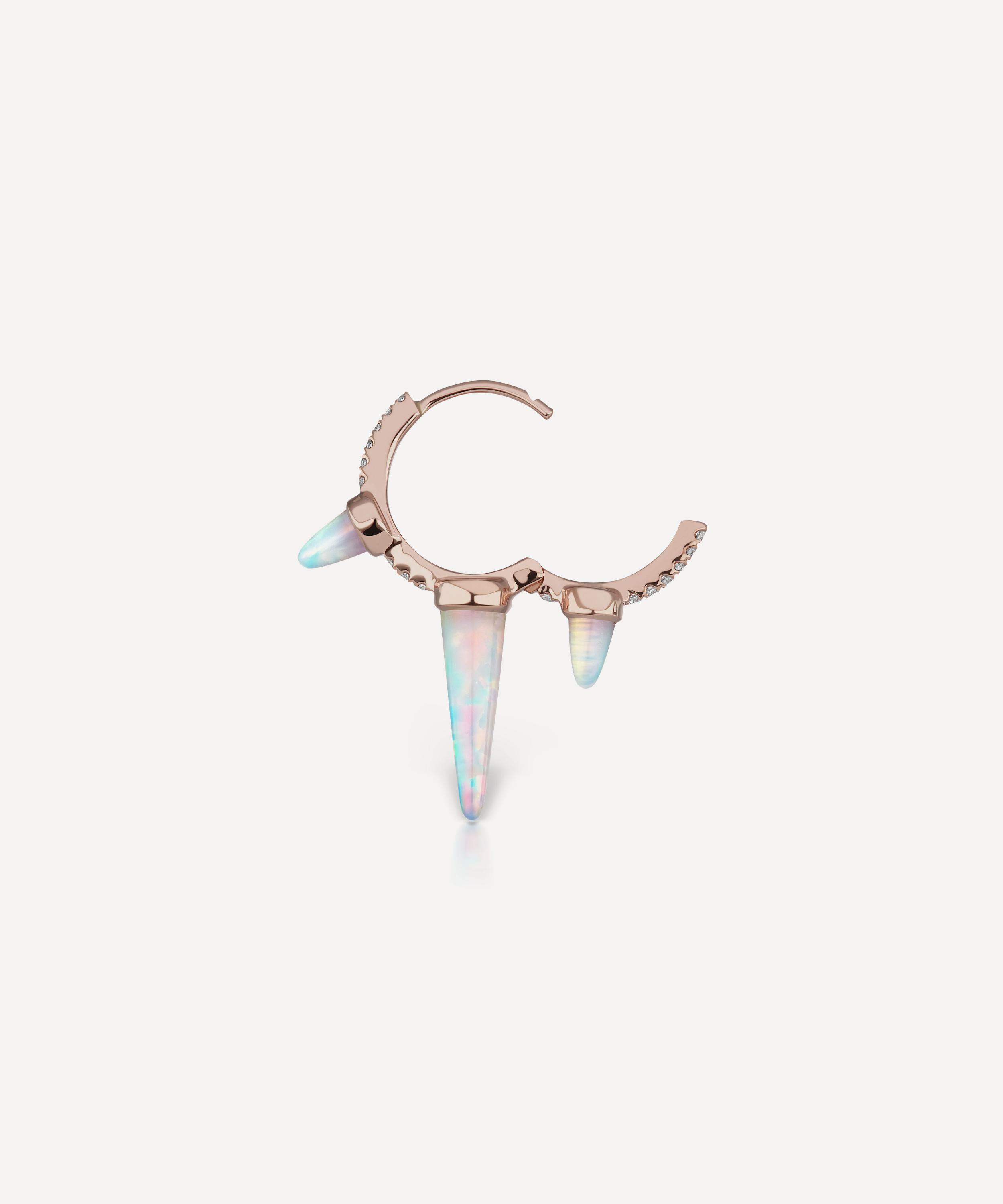 Maria Tash 18ct 9.5mm Triple Long Opal Spike Diamond Eternity Single Hoop Earring In Rose
