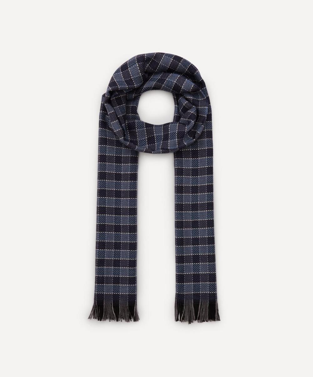 Nick Bronson Gingham Check Wool Scarf In Navy Blue