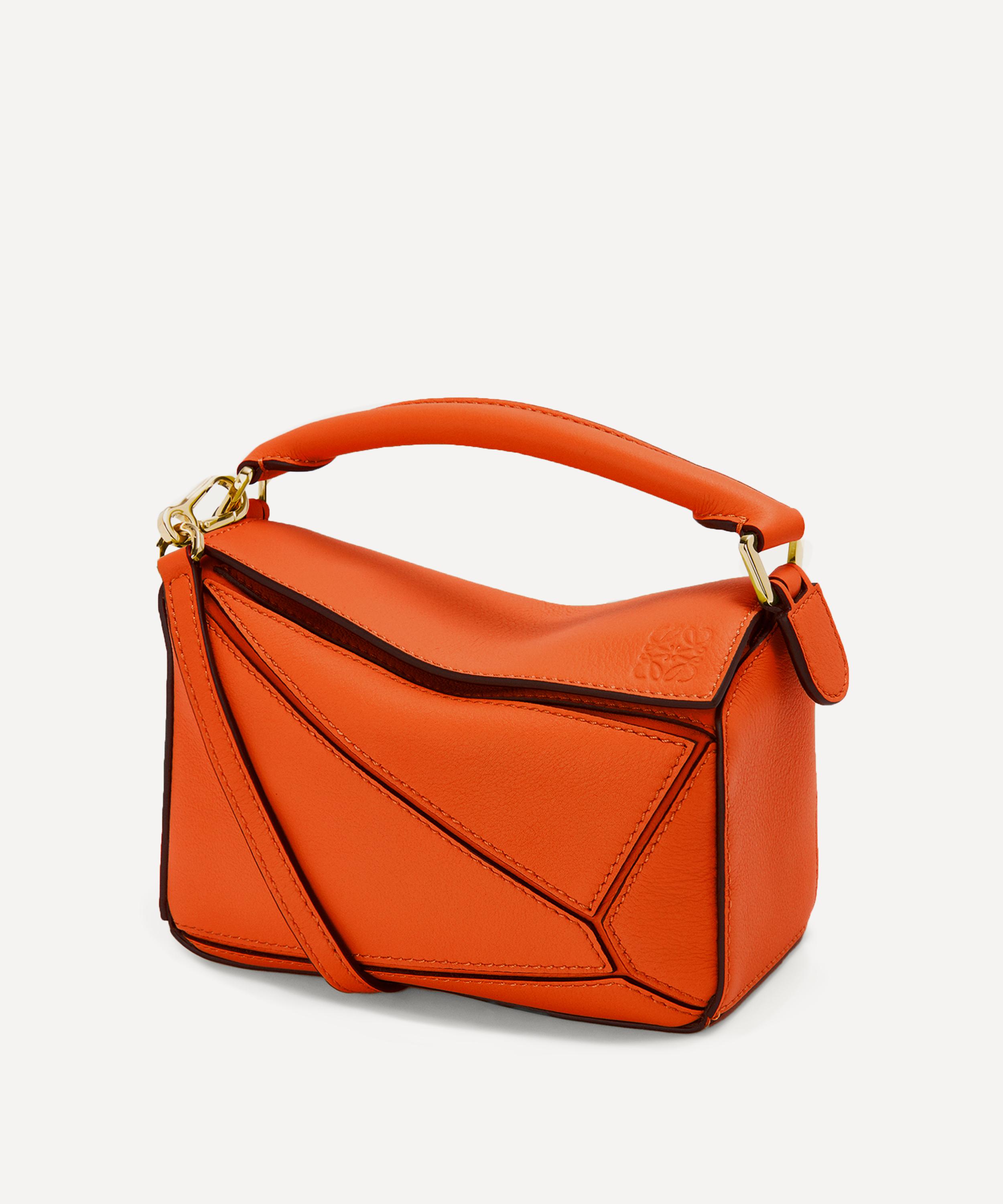 Loewe Mini Puzzle Leather Shoulder Bag In Orange