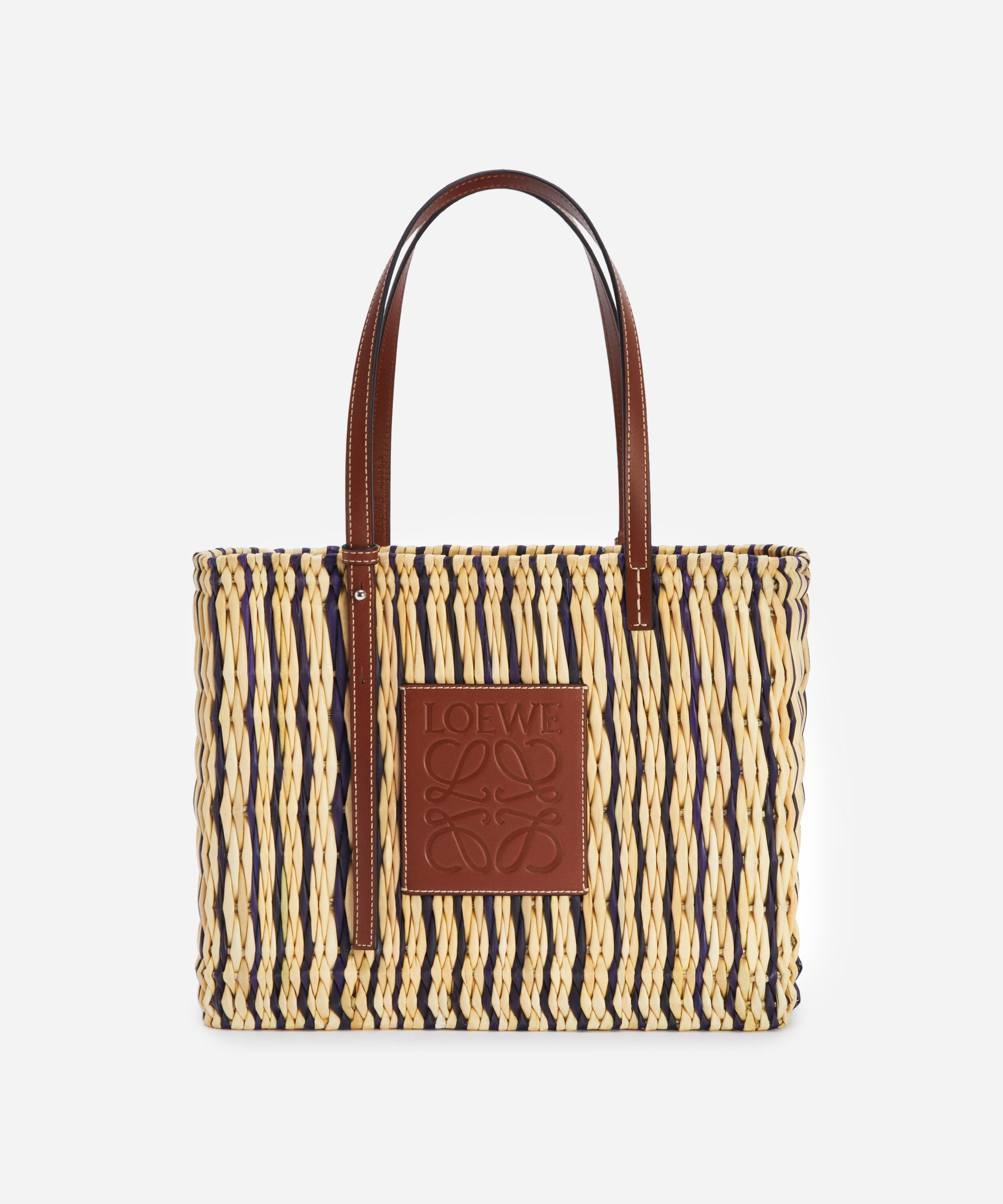 Loewe Women's Square Leather-trimmed Raffia Basket Bag In Natural/black/pecan