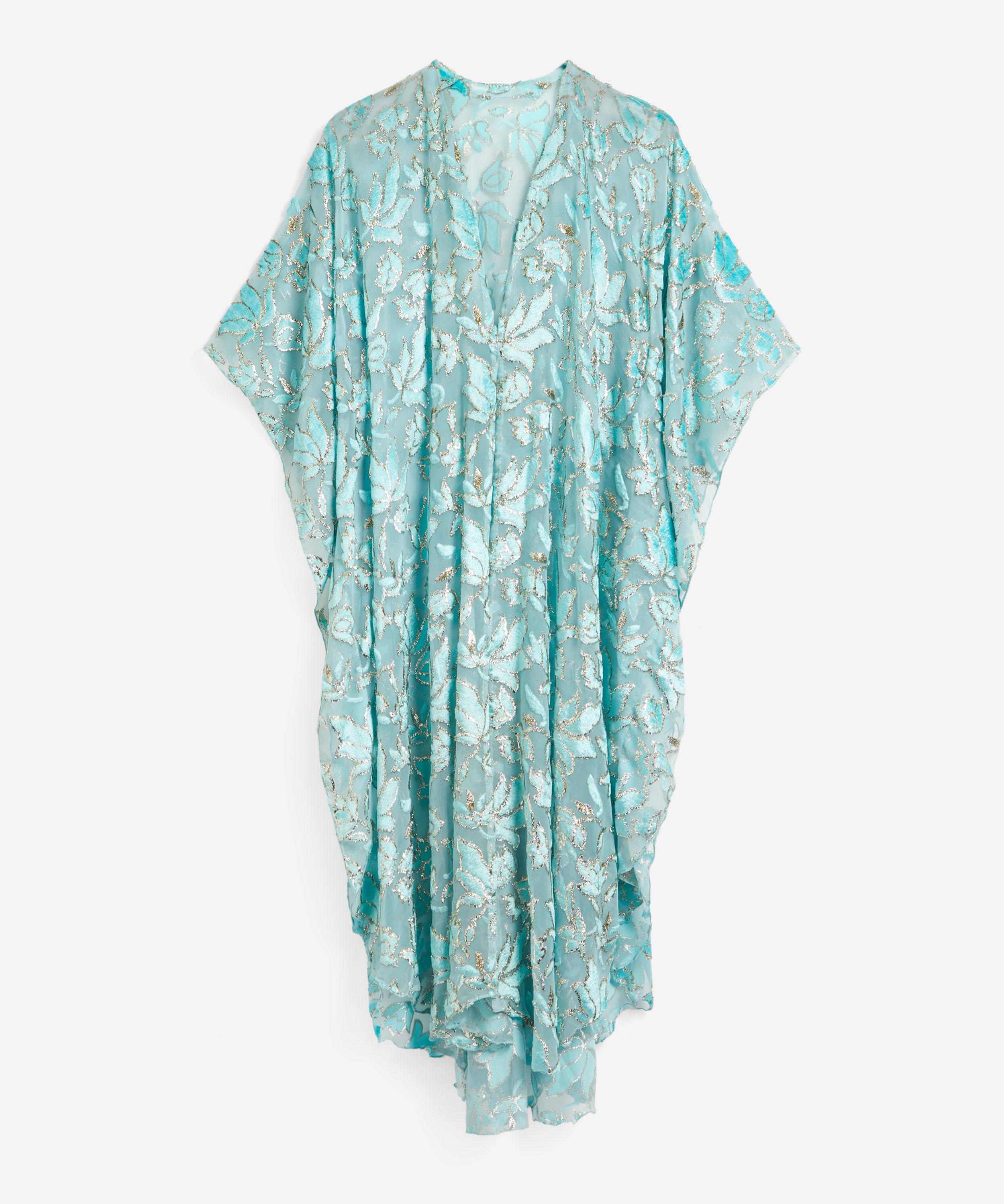 Shop Designer Vintage Women's 70's Couture Devore Velvet Coat In Turquoise