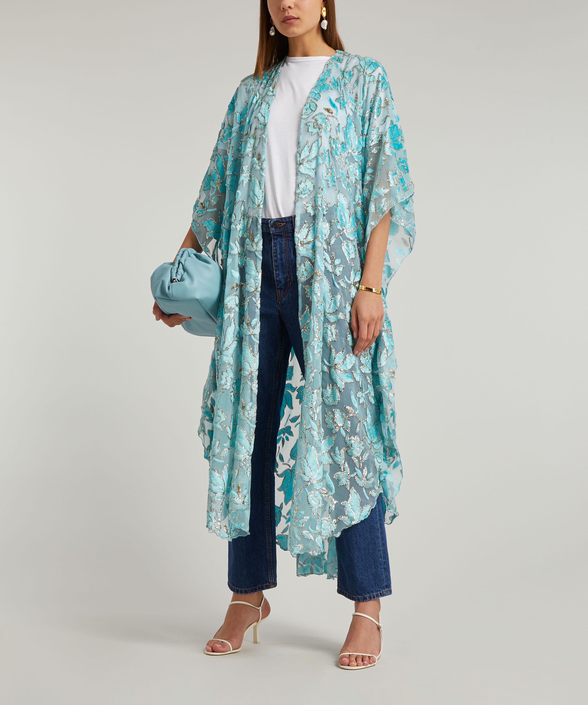 Shop Designer Vintage Women's 70's Couture Devore Velvet Coat In Turquoise