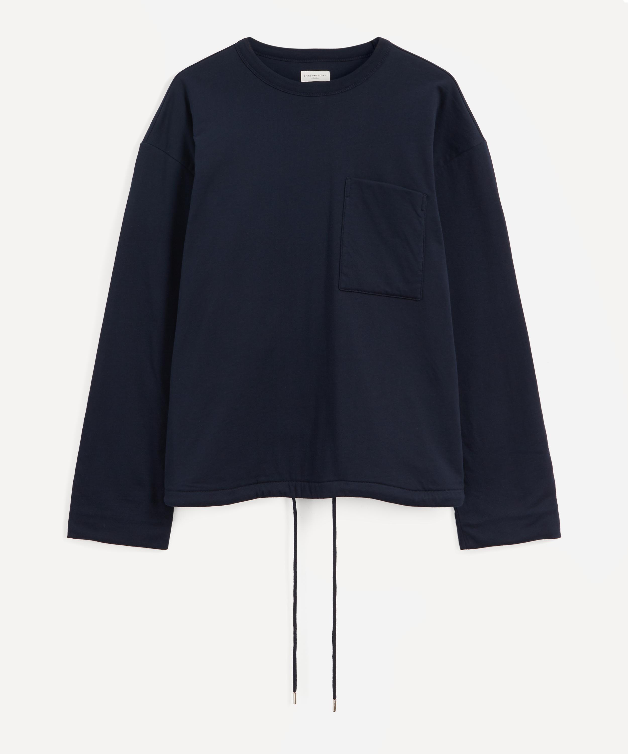 Dries Van Noten Helgar Drawstring Long-sleeve T-shirt In Navy