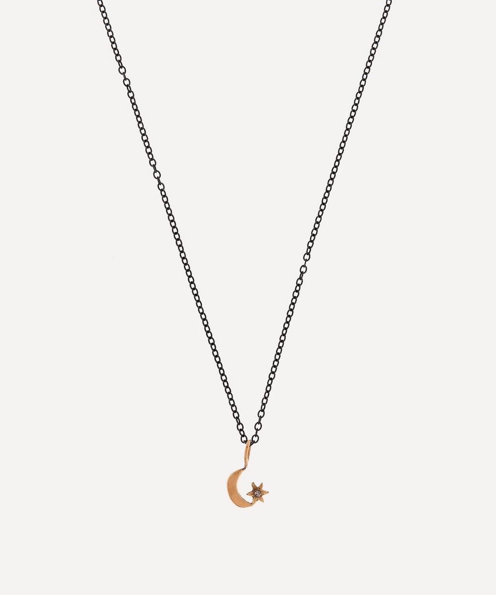 Acanthus - Oxidised Silver Amulet Crescent Star Diamond Charm Necklace image number 0