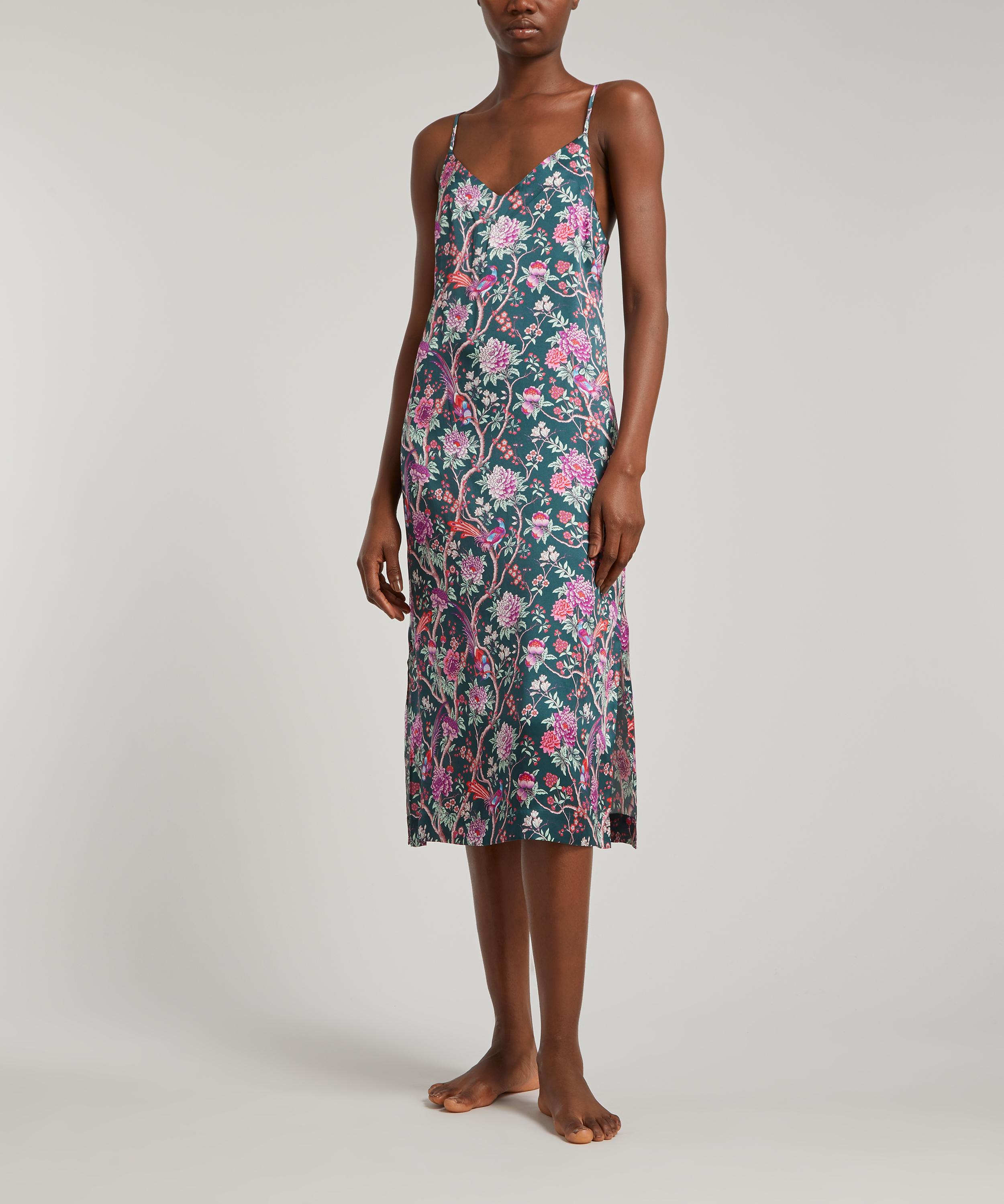 Liberty Elysian Paradise Silk Satin Chemise In Green