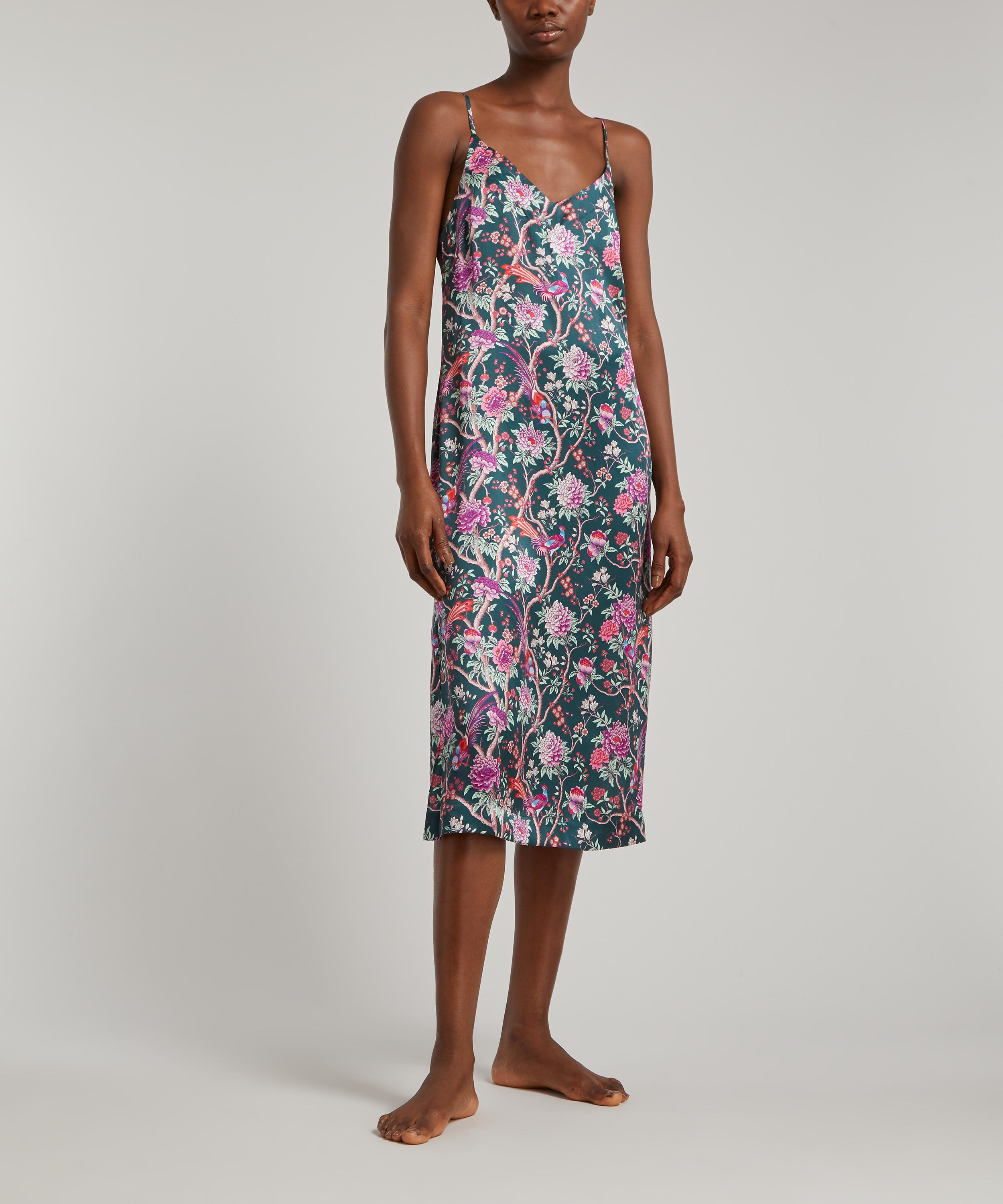 Liberty Elysian Paradise Silk Satin Chemise In Green