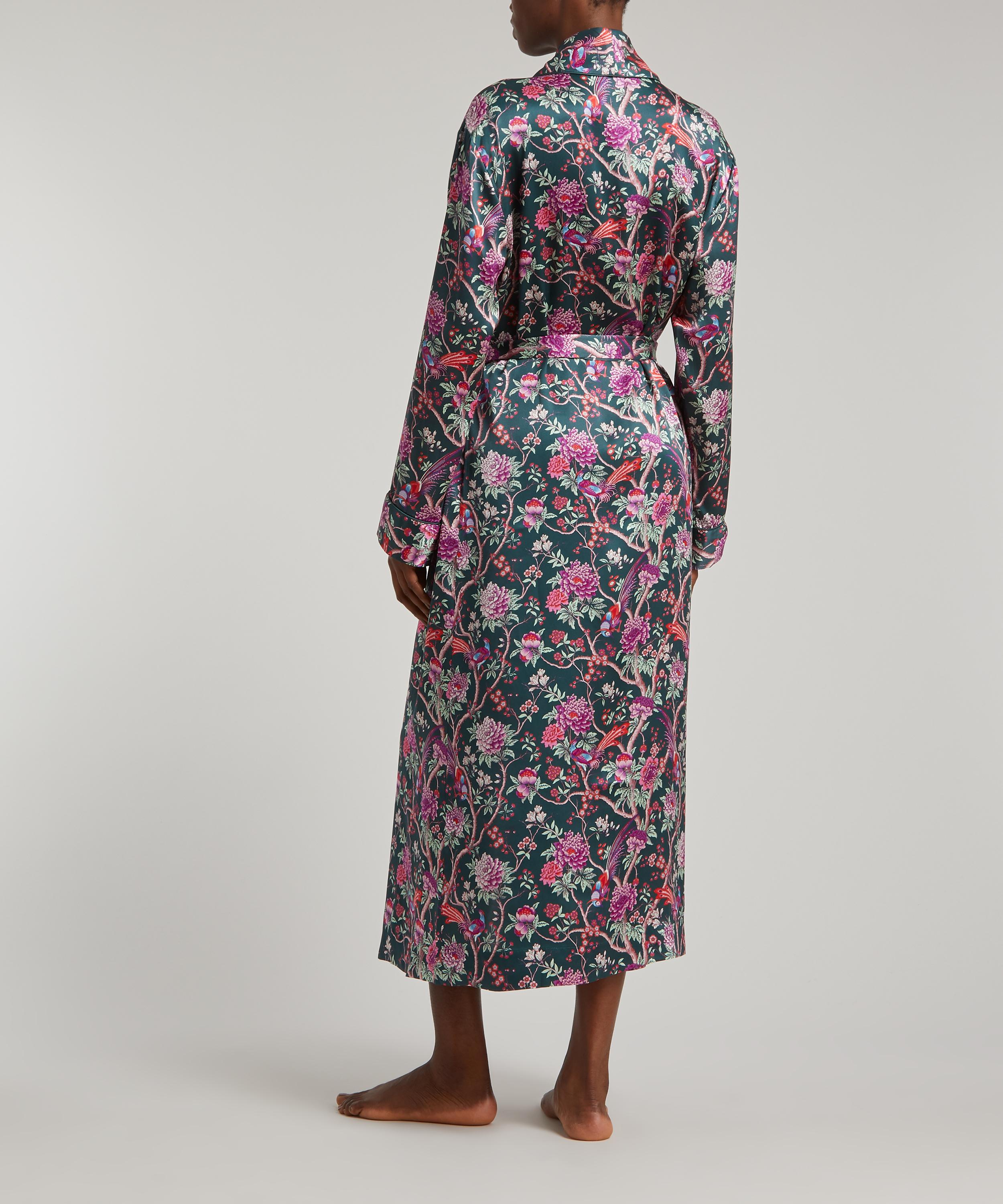 Liberty Elysian Paradise Silk Satin Long Robe In Green