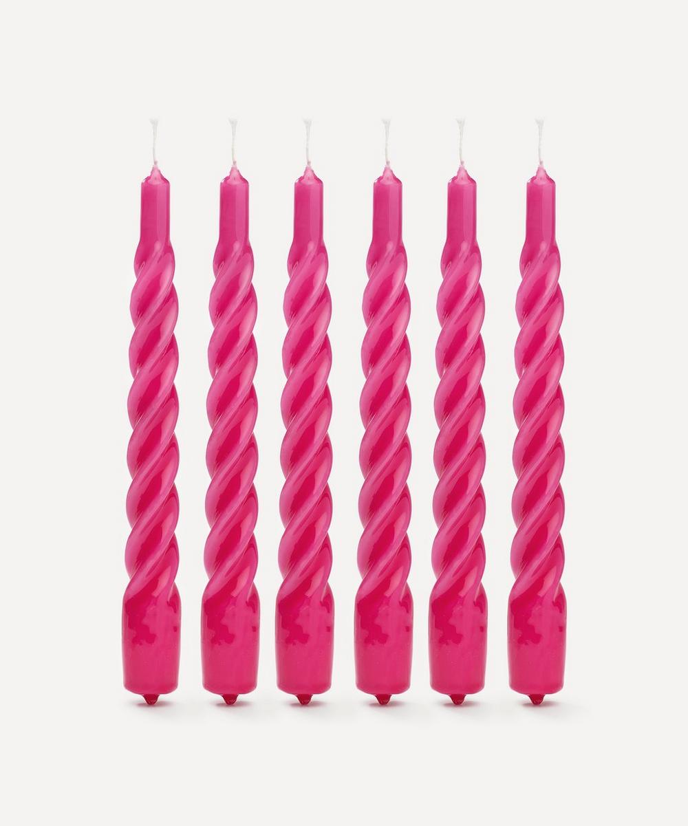 Anna + Nina - Bright Pink Twisted Candles Set of Six