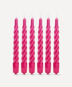 Bright Pink Twisted Candles Set of Six