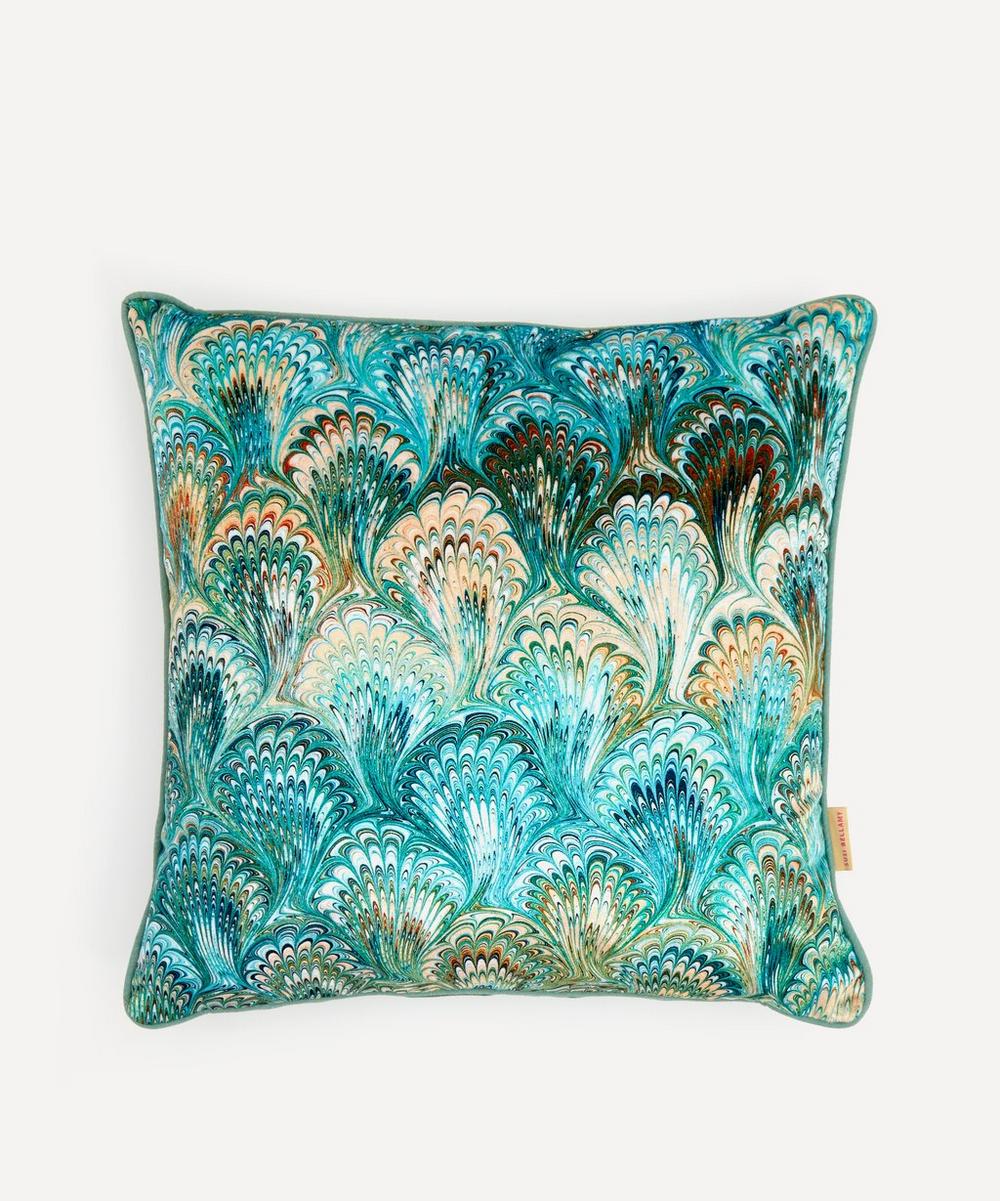 Susi Bellamy - Duck-Egg Bouquet Marbled Velvet Square Cushion image number 0