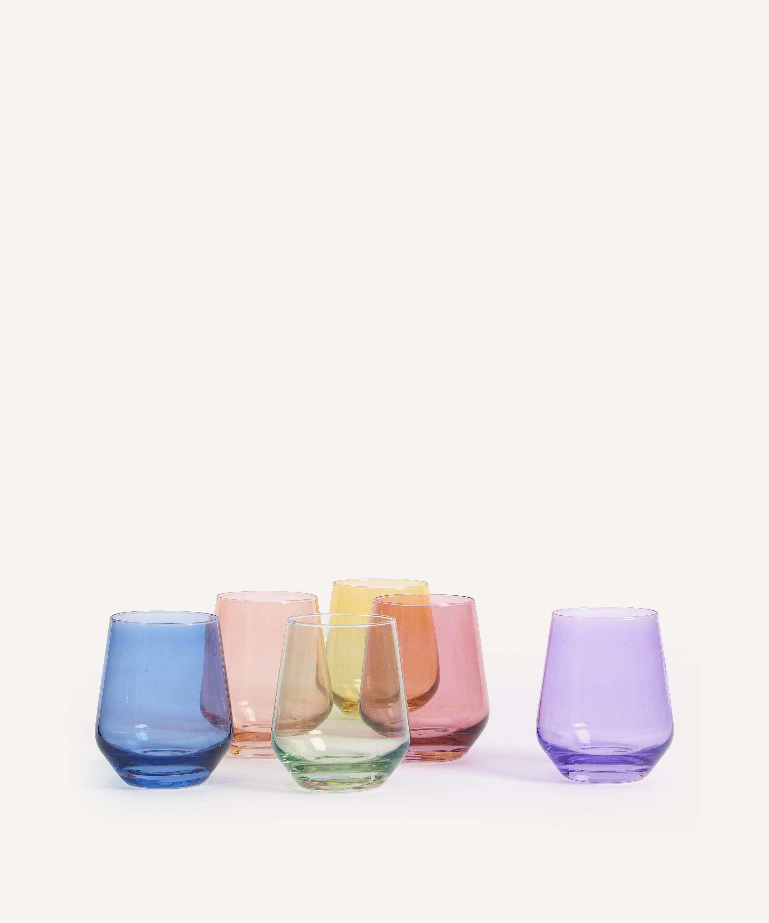 Estelle Colored Glass Rainbow Pastel Stemless Wine Glasses Set Of Six