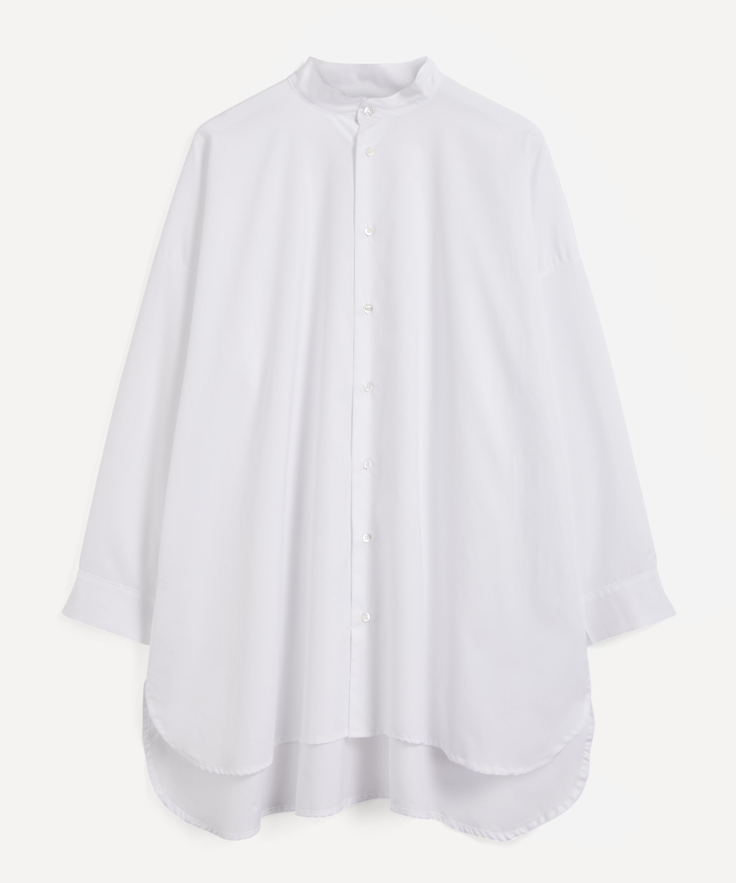 Eskandar Wide A-line Collarless Classic Shirt (long Plus Length) In White