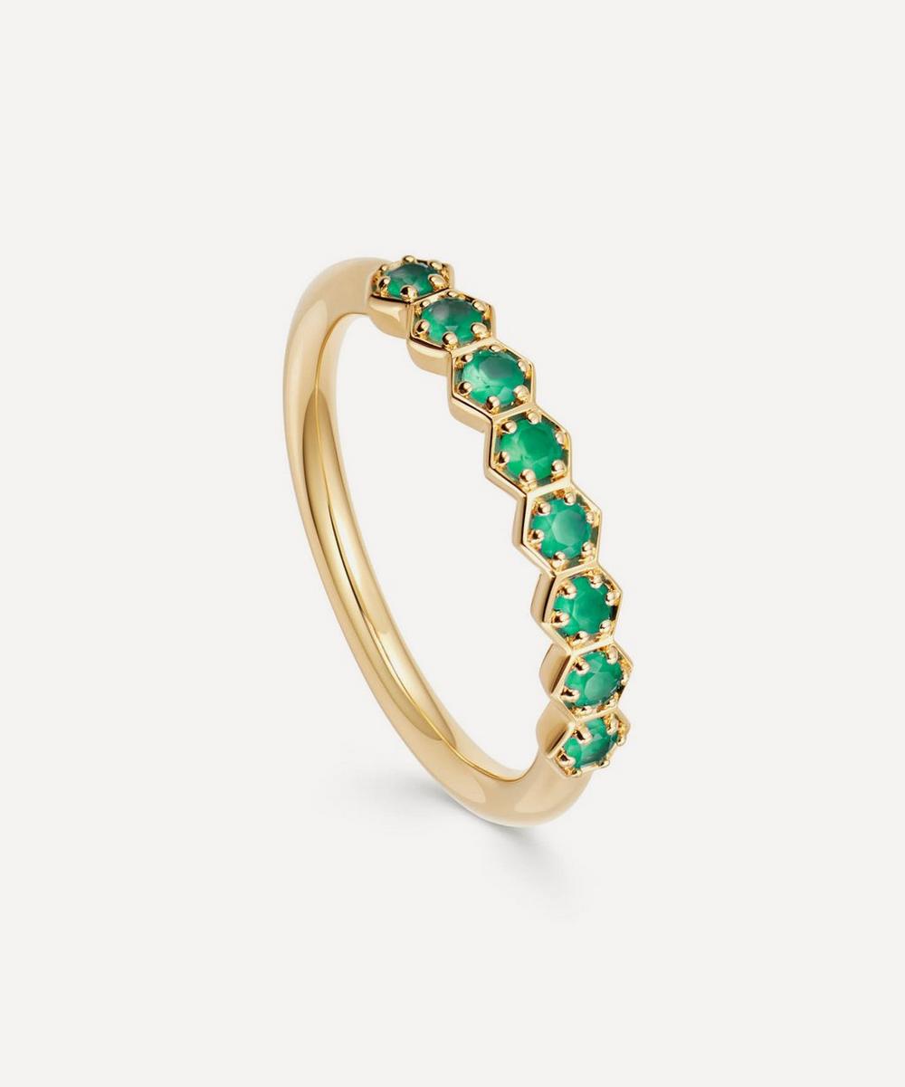 Astley Clarke - Gold Plated Vermeil Silver Deco Green Agate Half Eternity Ring image number 0