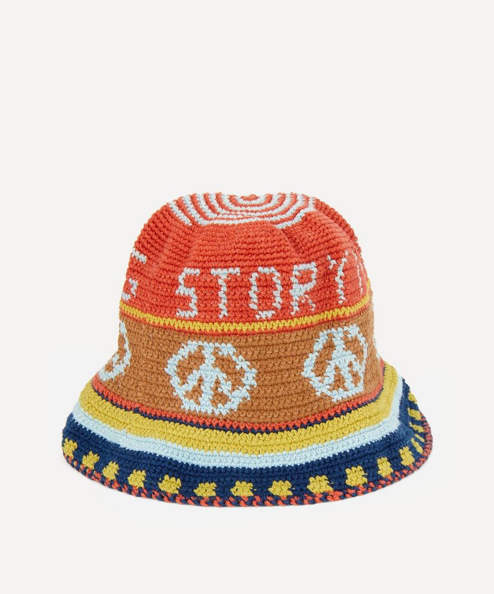 Story Mfg. Brew Peace Power Hand Crochet Bucket Hat In Orange