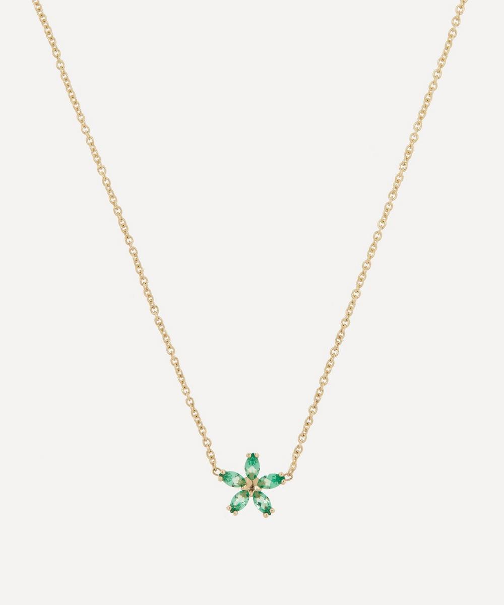 Liberty - 9ct Gold Bloomy Emerald Pendant Necklace