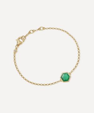 18ct Gold Plated Vermeil Silver Deco Green Agate Bracelet