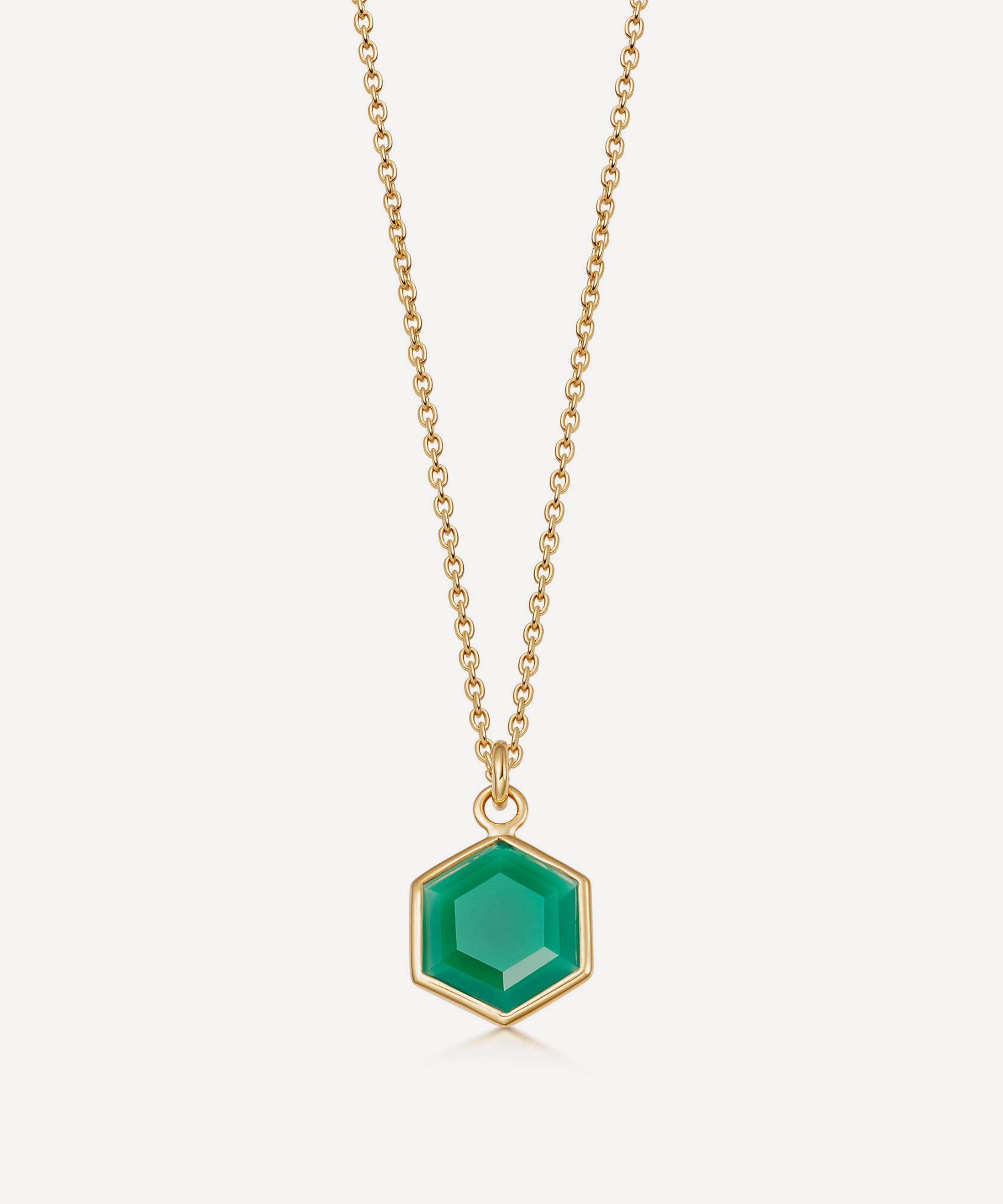Astley Clarke 18ct Gold Plated Vermeil Silver Deco Green Agate Pendant Necklace