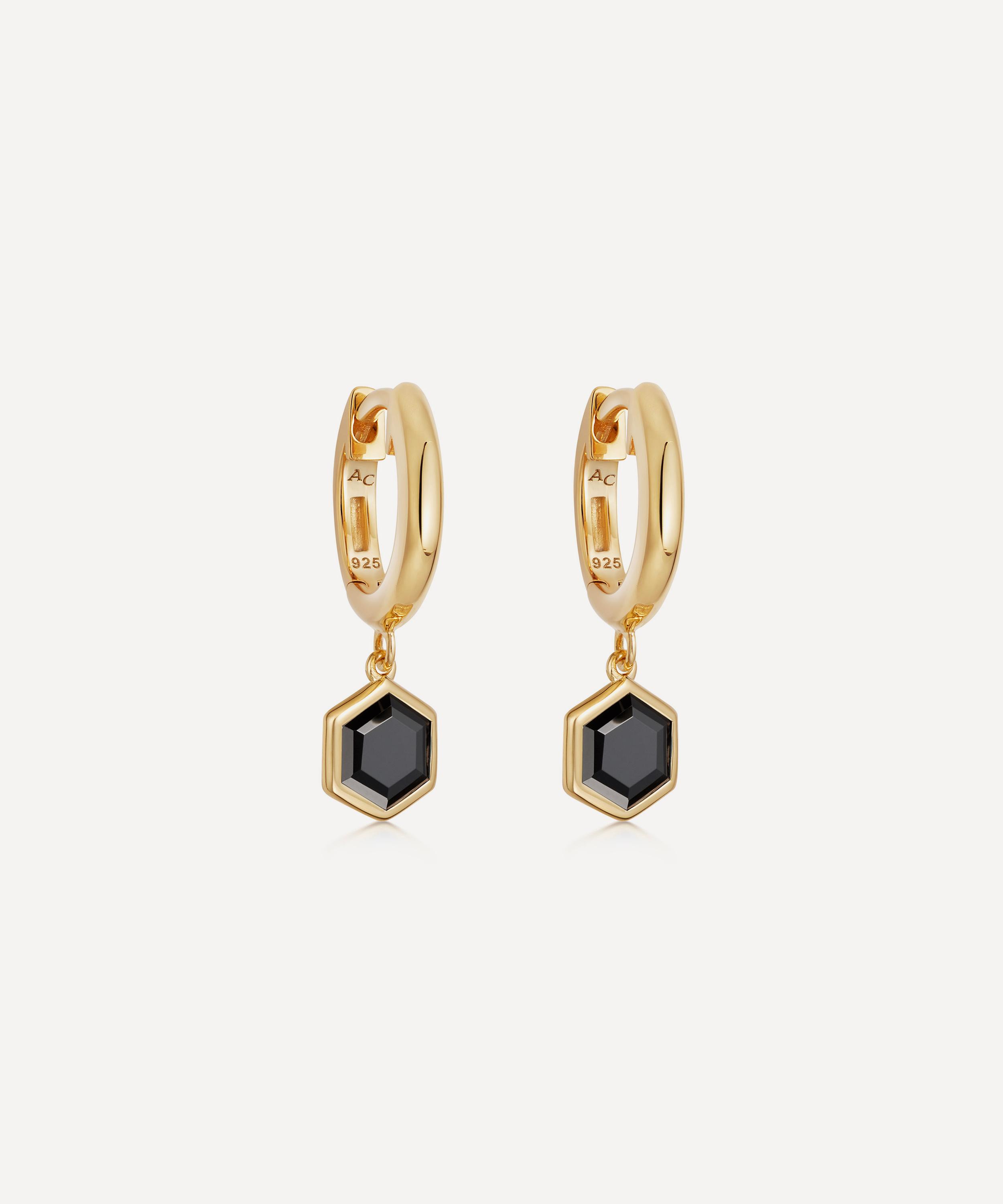 ASTLEY CLARKE ASTLEY CLARKE 18CT GOLD PLATED VERMEIL SILVER DECO BLACK SPINEL DROP HOOP EARRINGS 000741866