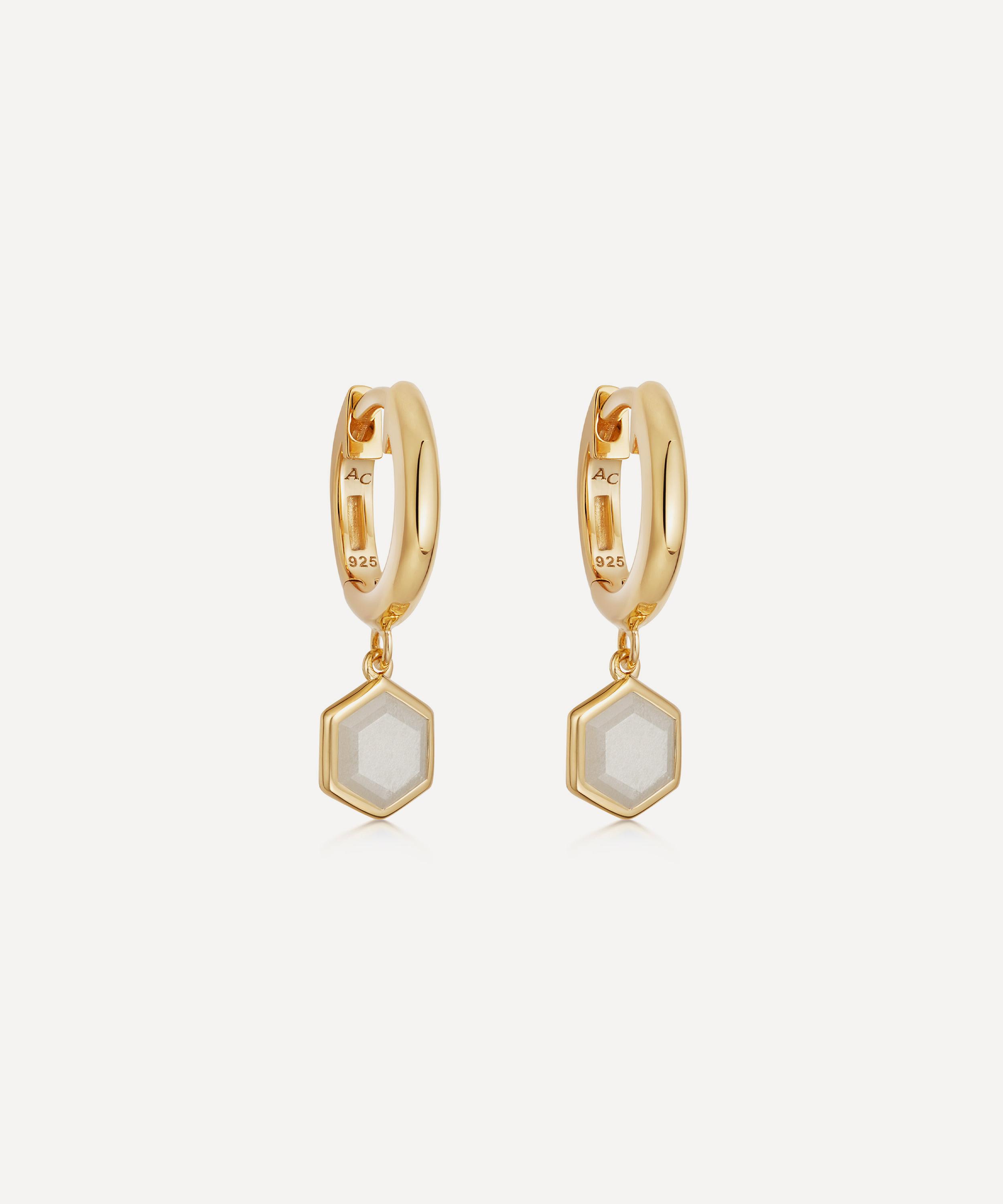 Astley Clarke 18ct Gold Plated Vermeil Silver Deco Moonstone Drop Hoop Earrings