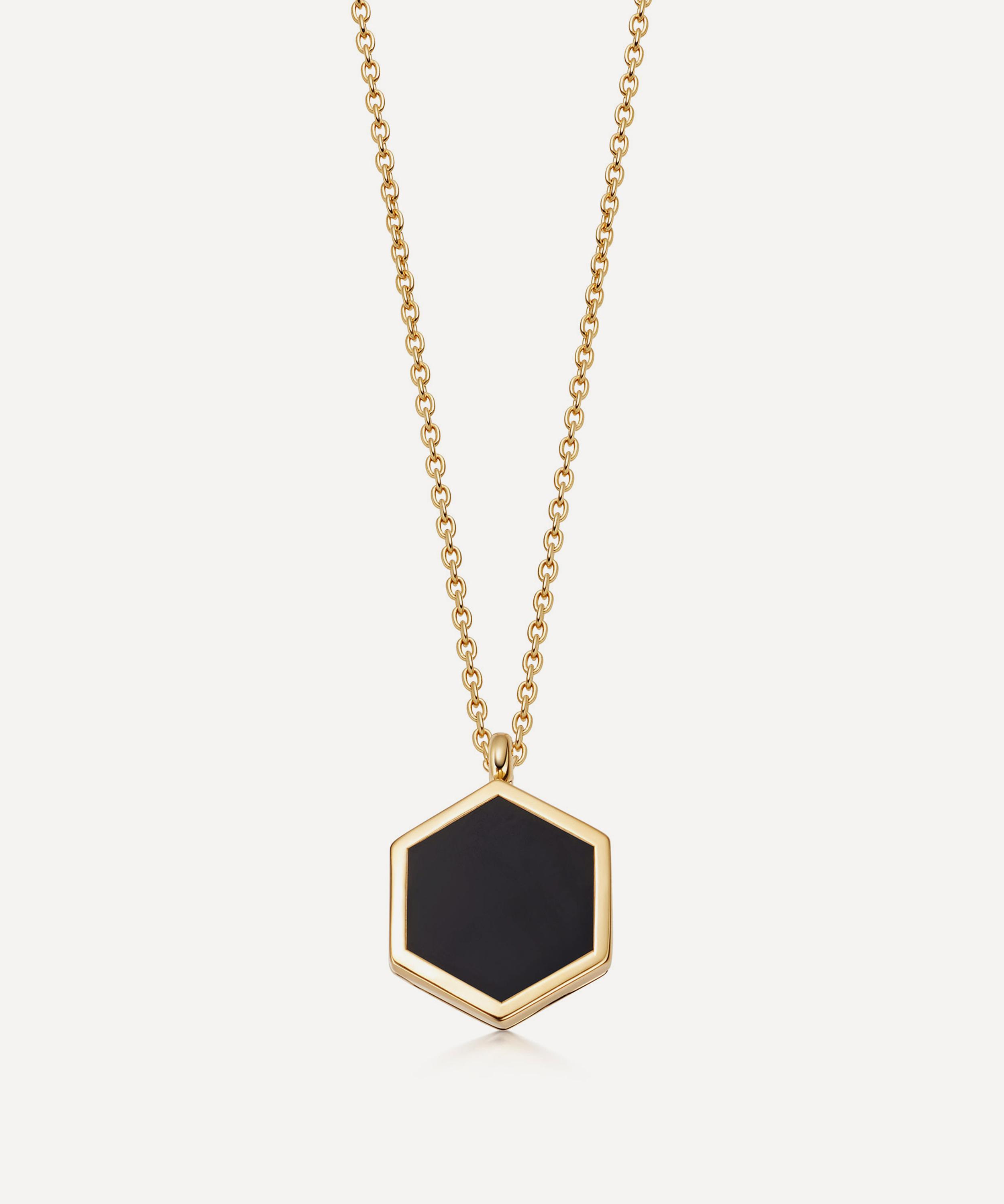 Astley Clarke 18ct Gold Plated Vermeil Silver Deco Black Spinel Slice Locket Necklace