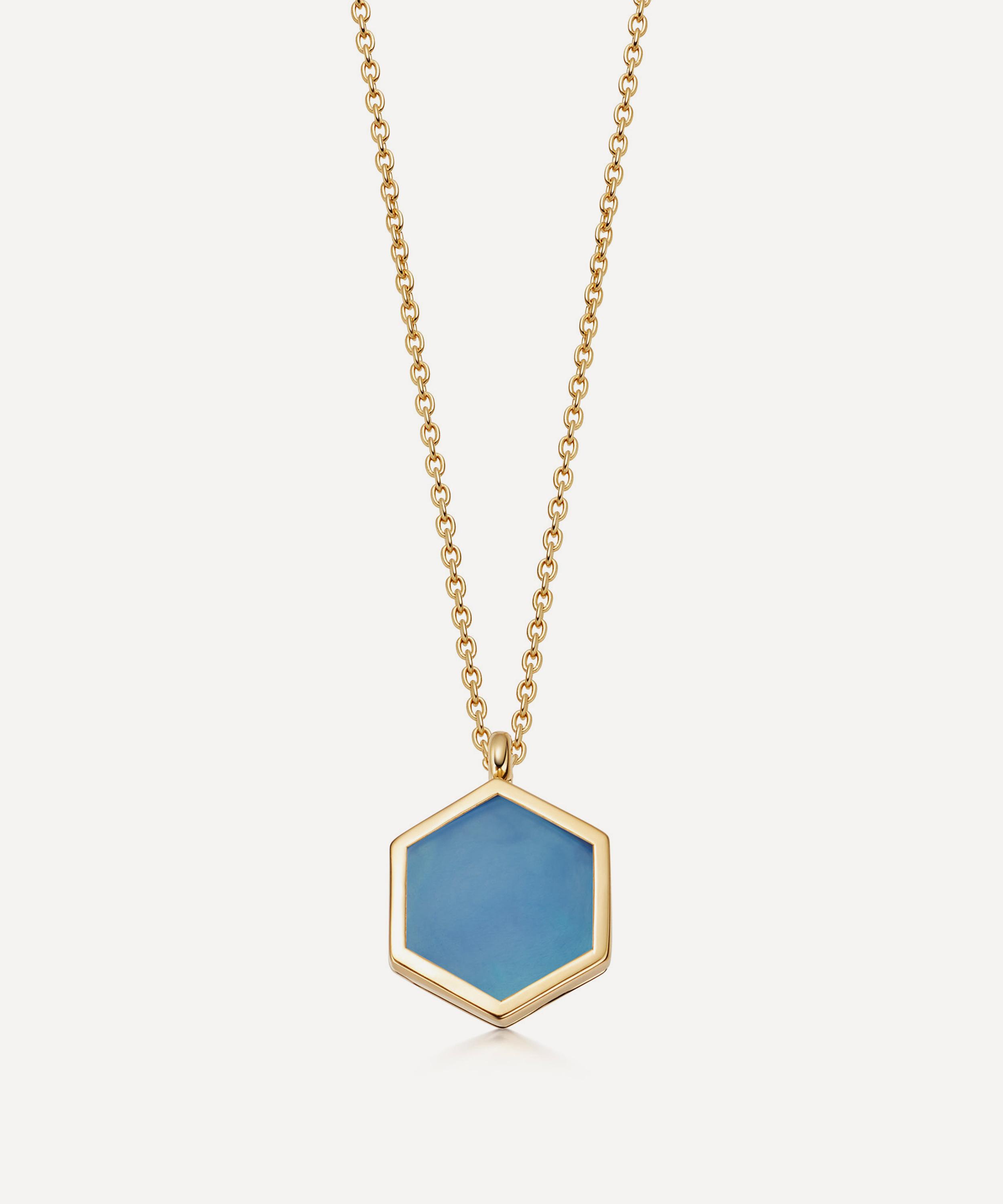 Astley Clarke 18ct Gold Plated Vermeil Silver Deco Blue Agate Slice Locket Necklace