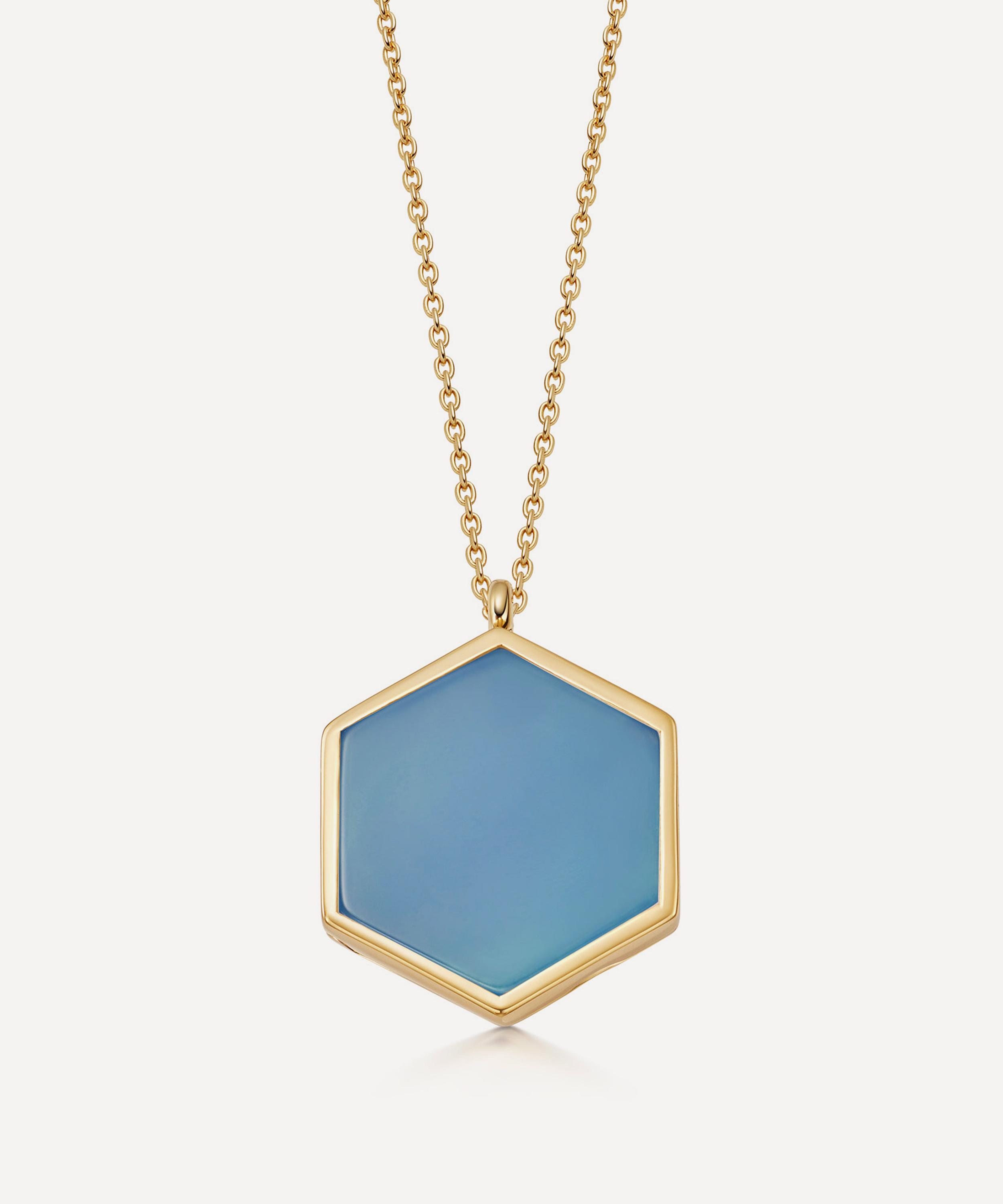 ASTLEY CLARKE ASTLEY CLARKE 18CT GOLD PLATED VERMEIL SILVER DECO LARGE BLUE AGATE SLICE LOCKET NECKLACE 000741890