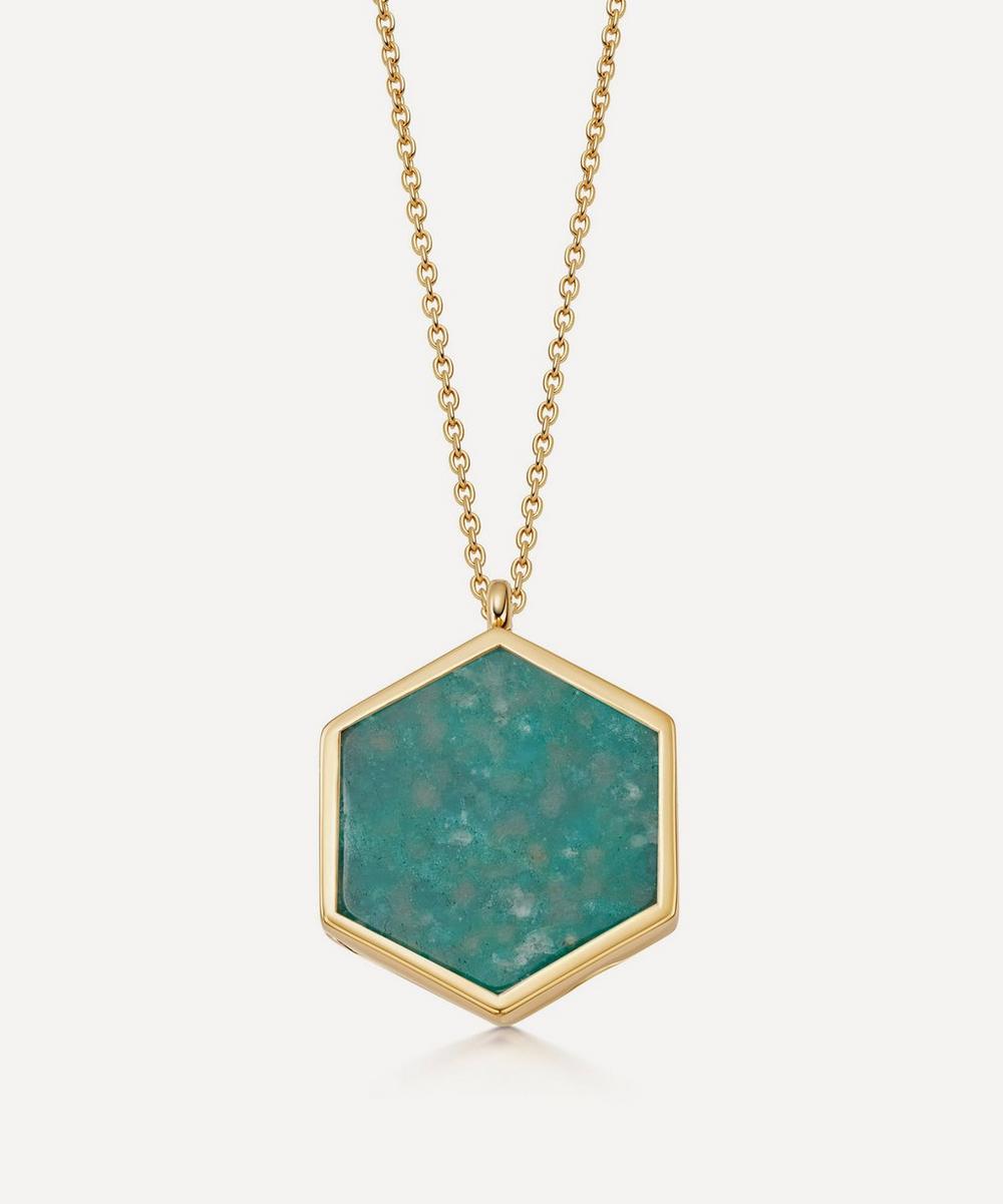 Astley Clarke - 18ct Gold Plated Vermeil Silver Deco Large Amazonite Slice Locket Necklace image number 0