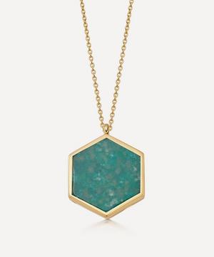 18ct Gold Plated Vermeil Silver Deco Large Amazonite Slice Locket Necklace