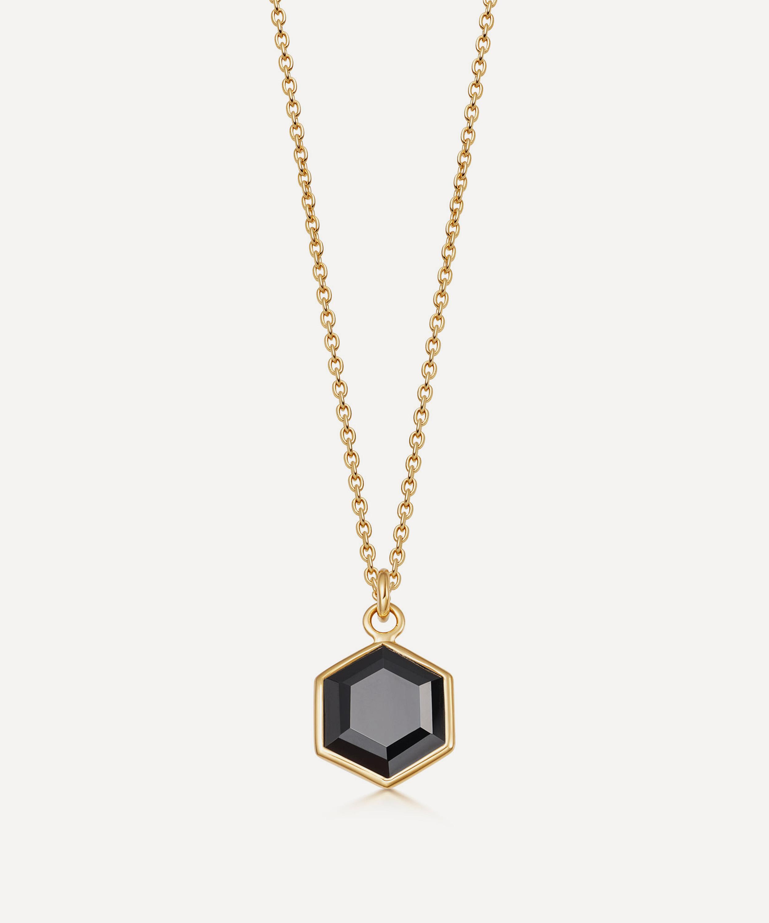 ASTLEY CLARKE 18CT GOLD PLATED VERMEIL SILVER DECO BLACK SPINEL PENDANT NECKLACE,000741897