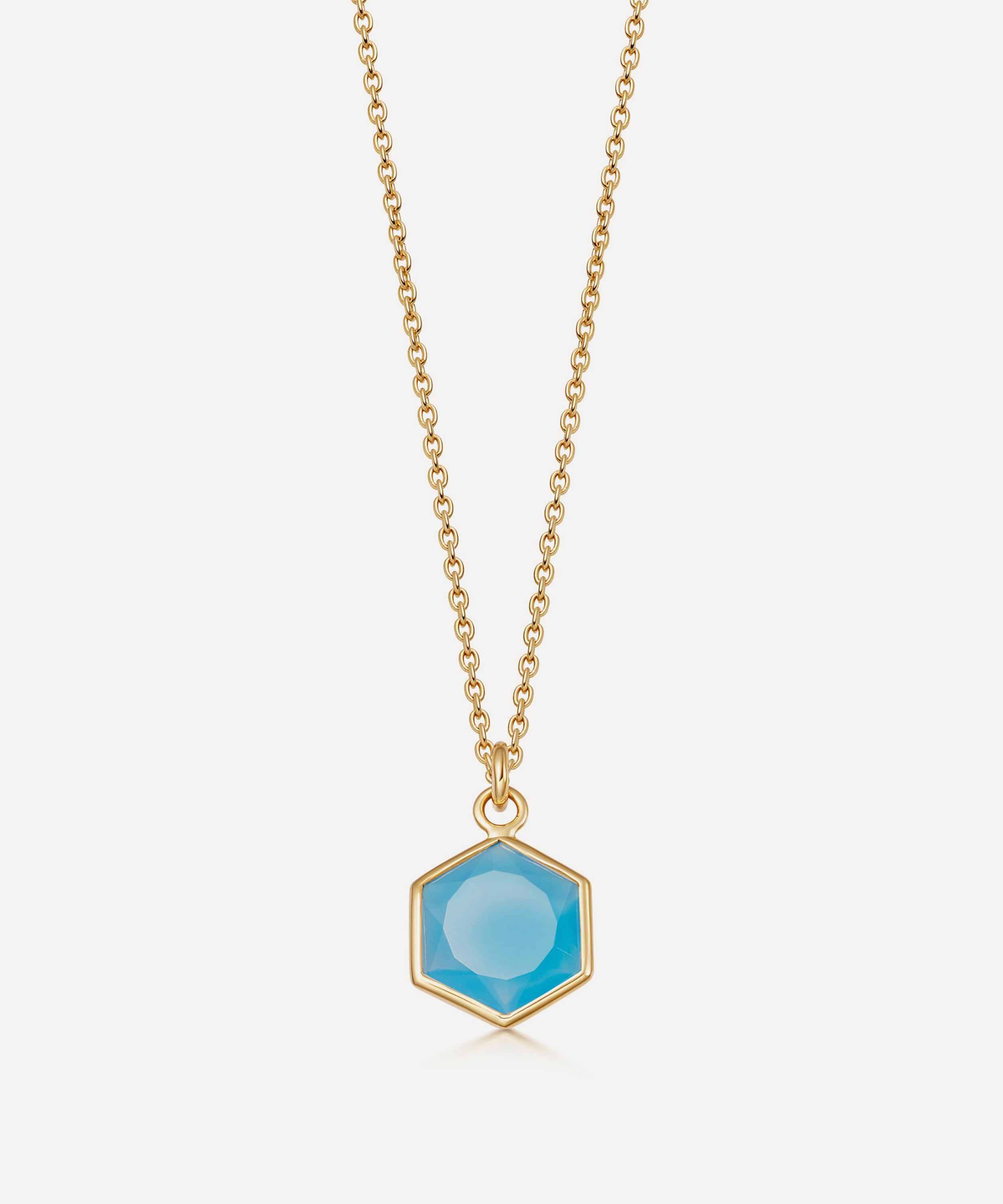 ASTLEY CLARKE ASTLEY CLARKE 18CT GOLD PLATED VERMEIL SILVER DECO BLUE AGATE PENDANT NECKLACE 000741898