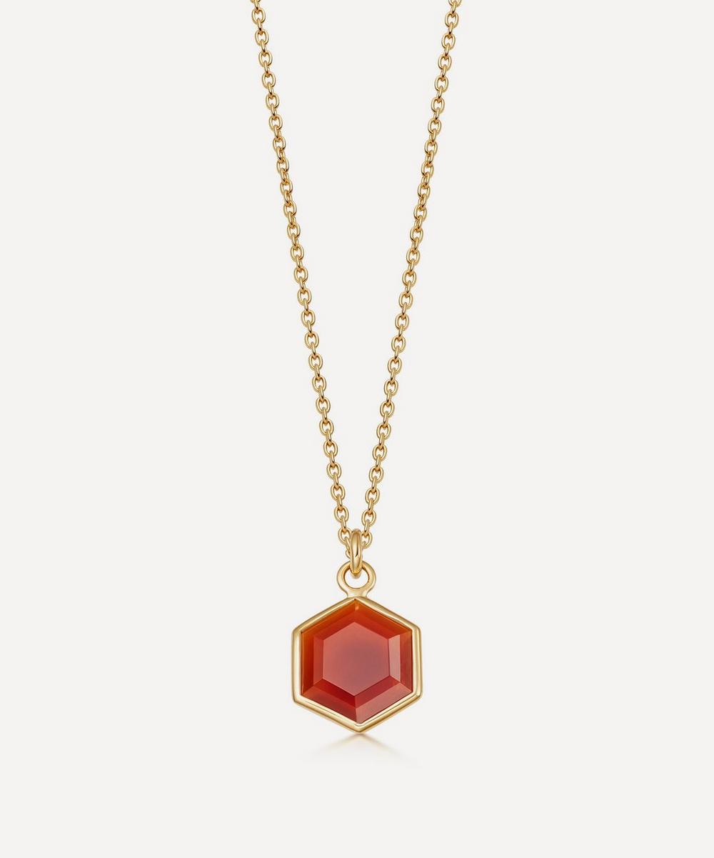 Astley Clarke - 18ct Gold Plated Vermeil Silver Deco Red Agate Pendant Necklace image number 0