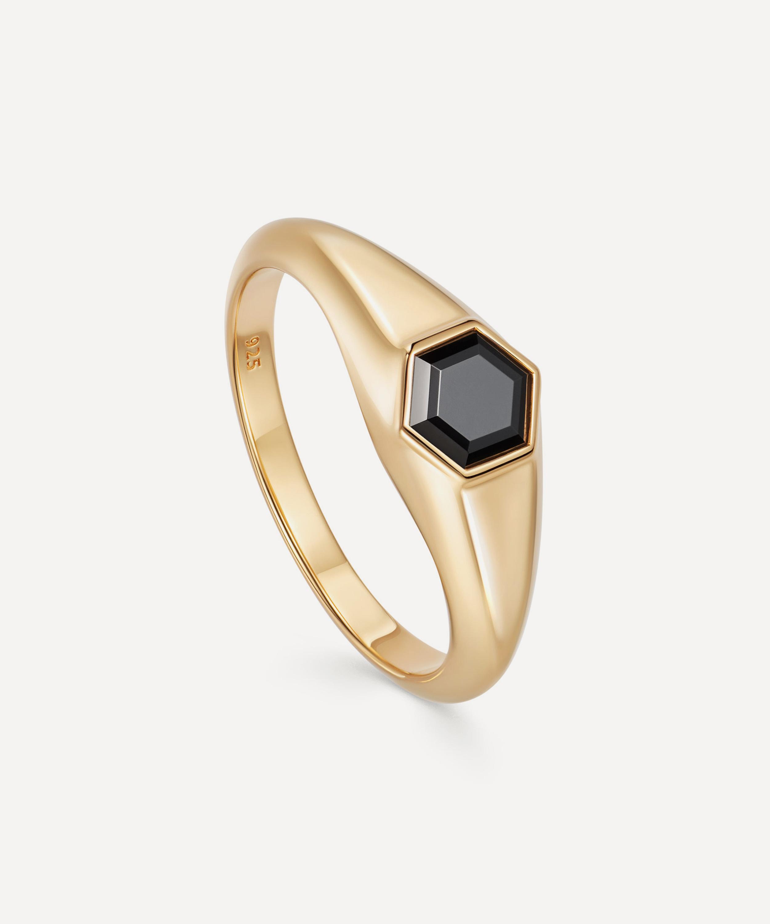 Astley Clarke 18ct Gold Plated Vermeil Silver Mini Deco Black Spinel Signet Ring