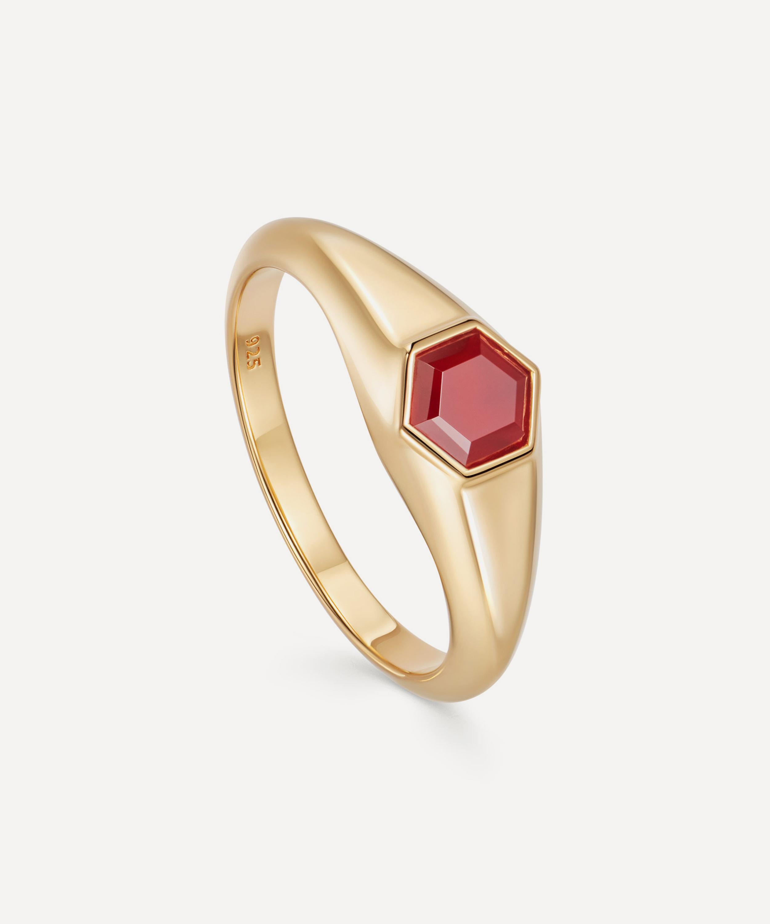 Astley Clarke 18ct Gold Plated Vermeil Silver Mini Deco Red Agate Signet Ring