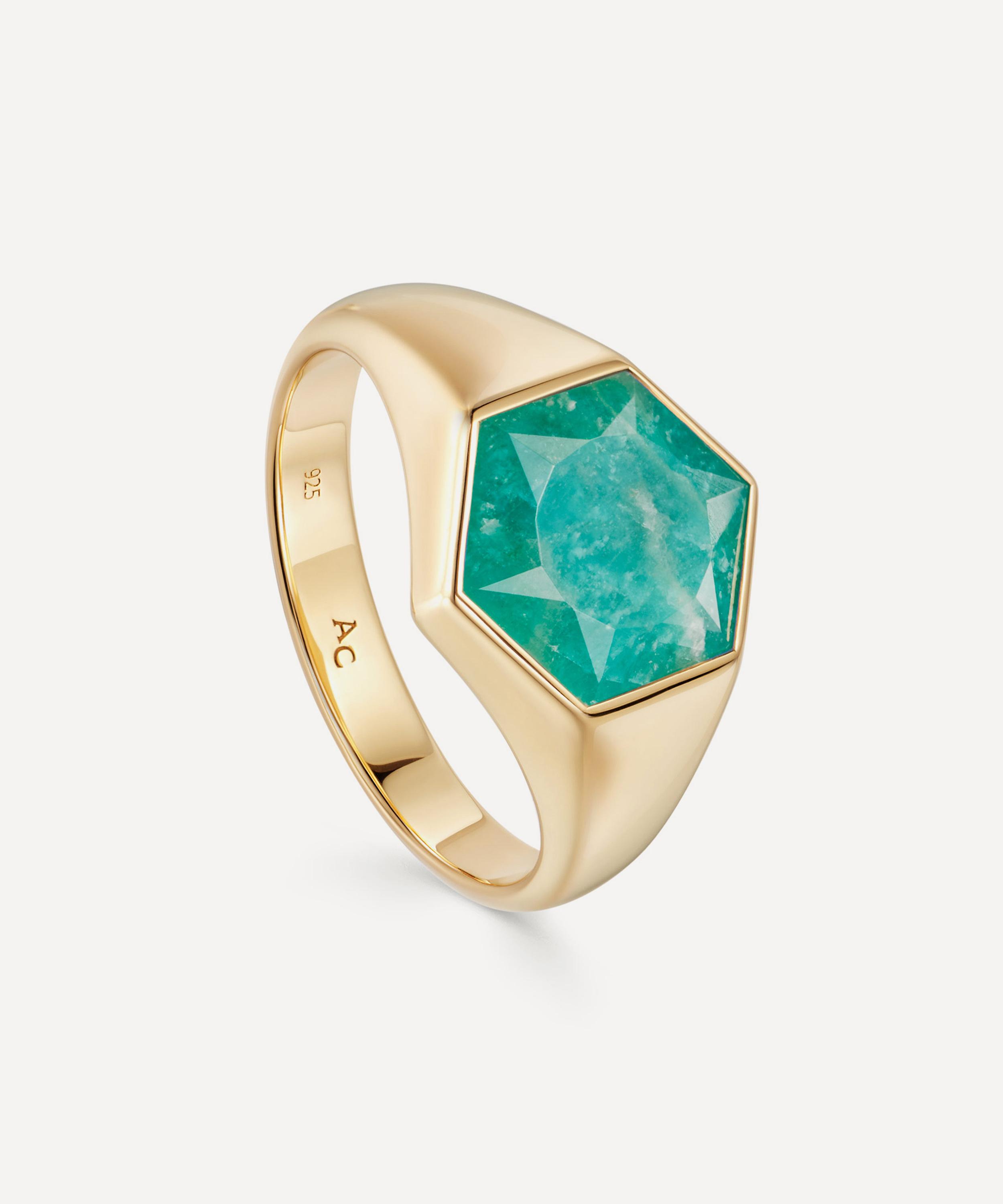 Astley Clarke 18ct Gold Plated Vermeil Silver Deco Amazonite Signet Ring