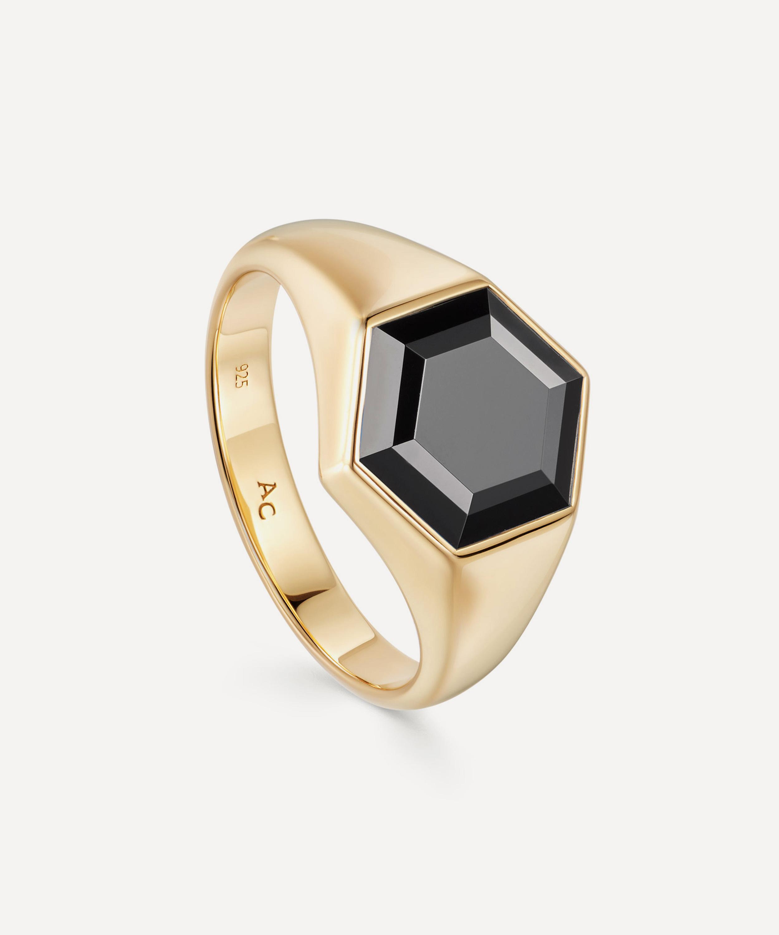 Astley Clarke 18ct Gold Plated Vermeil Silver Deco Black Spinel Signet Ring