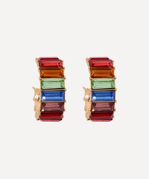 Gold-Plated Rainbow Baguette Crystal Hoop Earrings