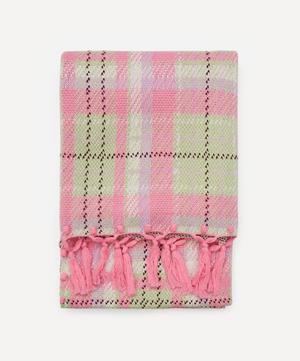 Pink-Green Check Knitted Throw