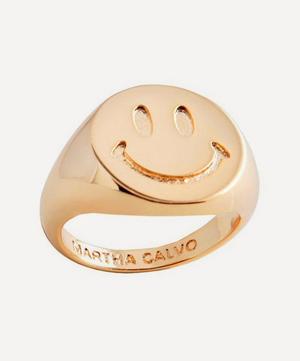 Gold-Plated Be Happy Signet Ring