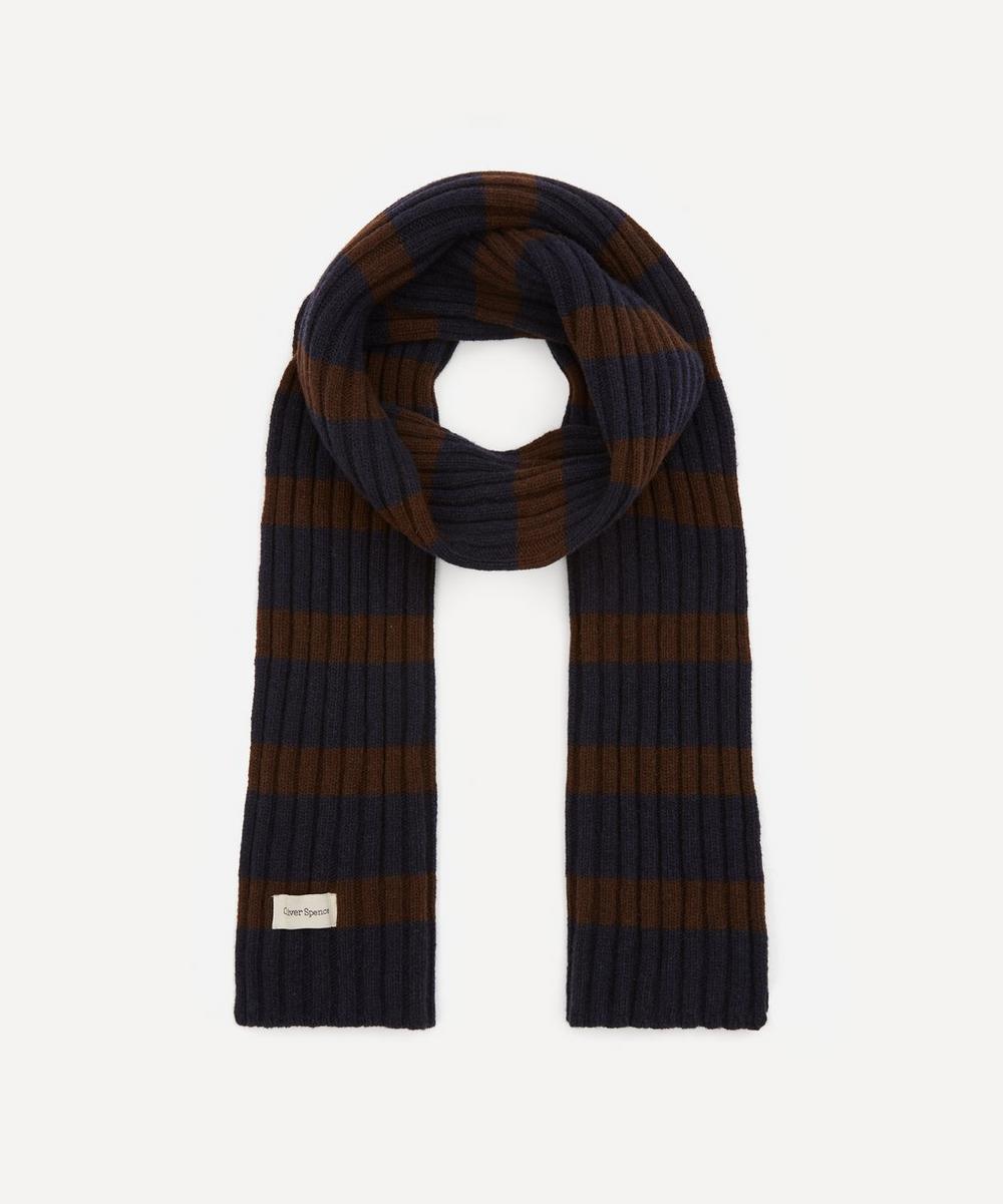 Oliver Spencer Soane Wool Scarf In Navy/chocolate