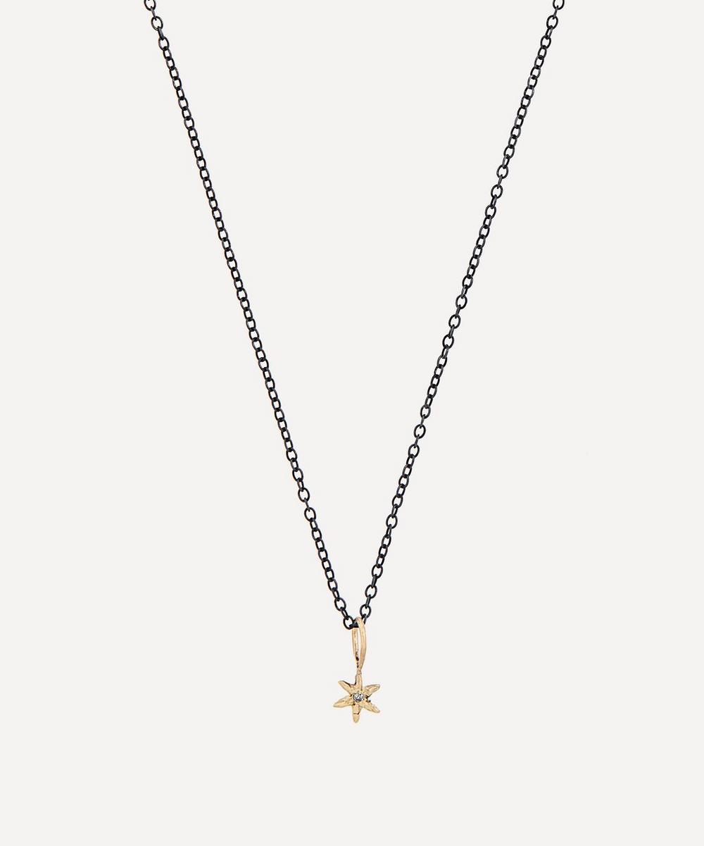 Acanthus Oxidised Silver Amulet North Star Diamond Charm Necklace In Gold