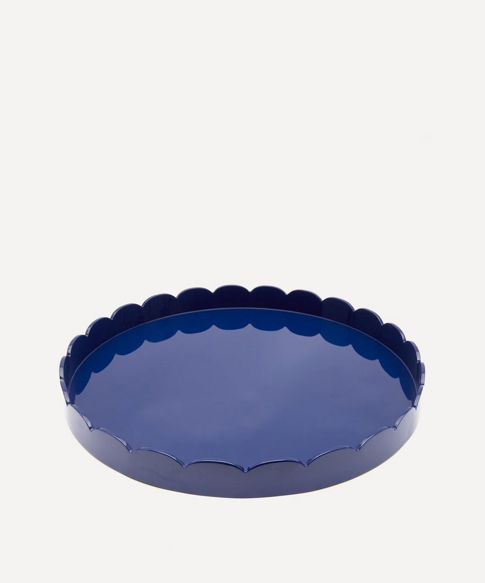 Addison Ross Large Round Scalloped Tray In Navy