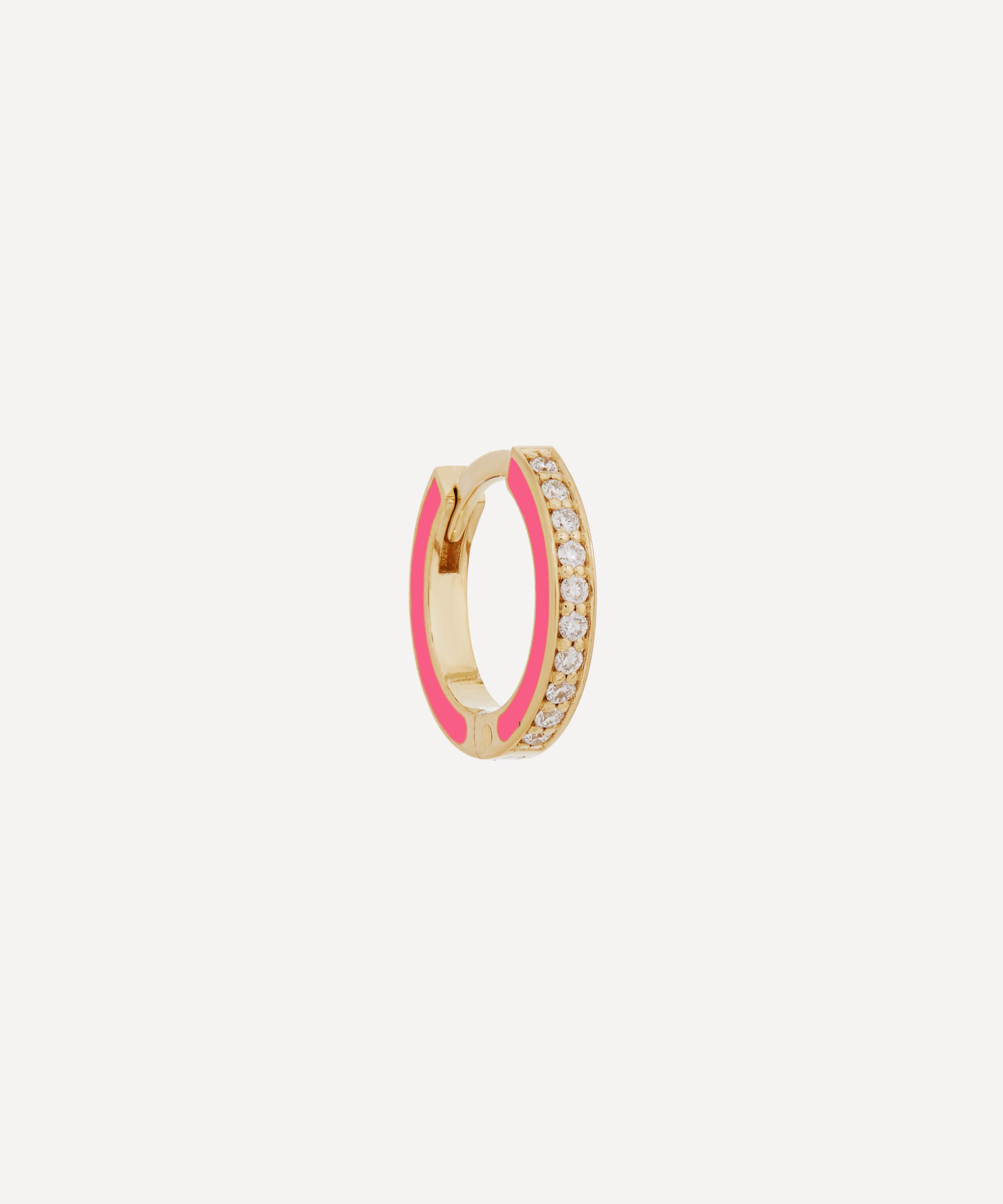 AURUM + GREY - 14ct Gold Neon Enamel Diamond Single Huggie Hoop Earring